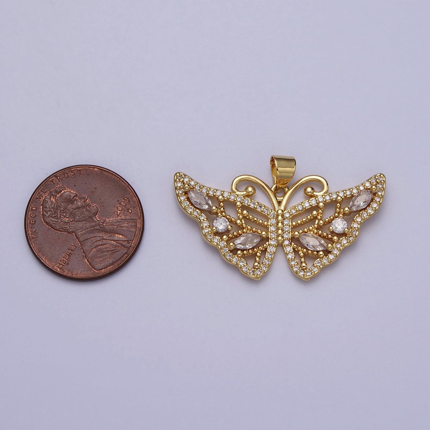 Cubic Zirconia Gold Butterfly Charm Pendant, Jewelry DIY Supplies, Insect Animal Charms Bulk Wholesale Mariposa Monarch Charm H-401
