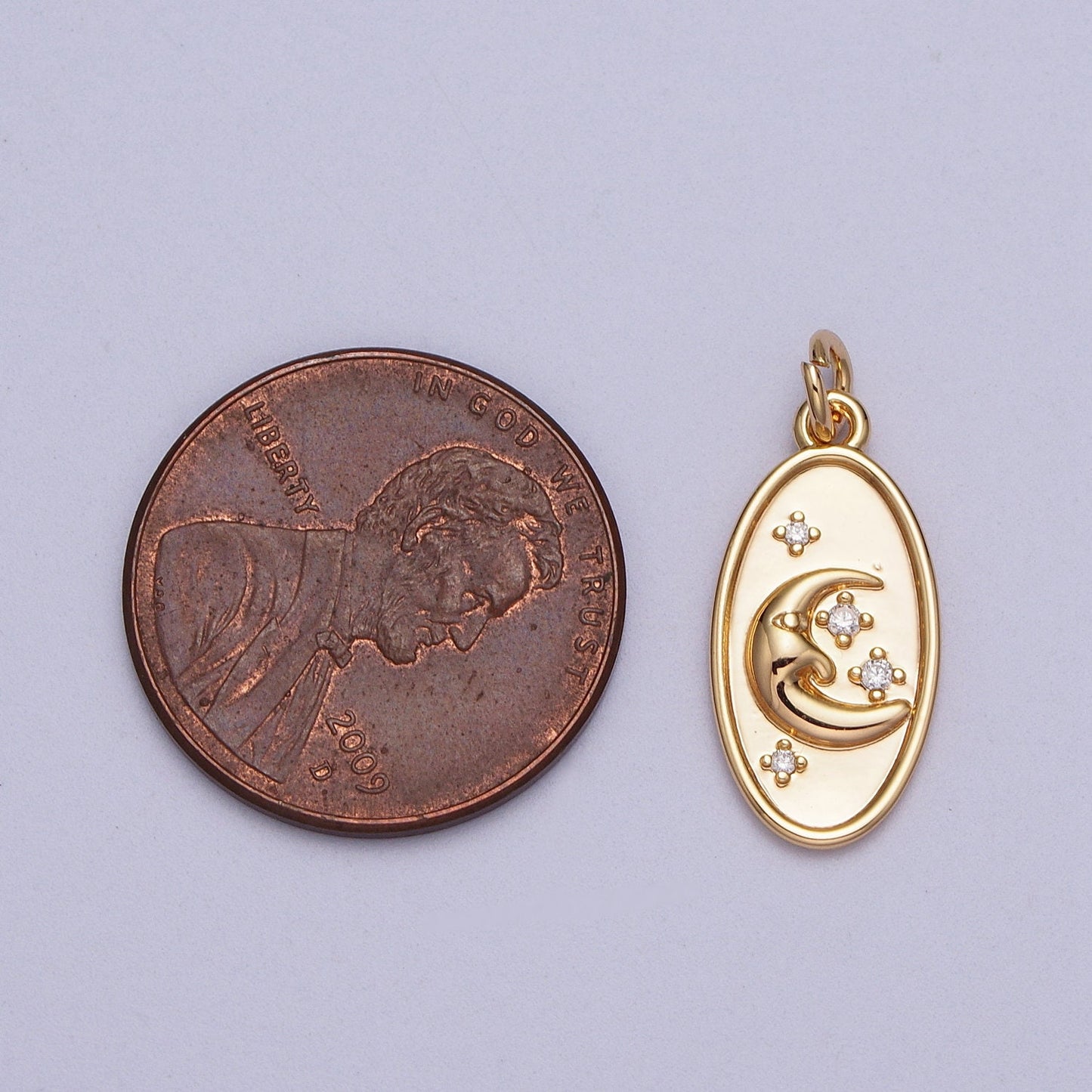 Dainty Gold Starry Night OVal Charm Micro Pave Cubic Zirconia Star Charm, Moon and Stars Charm Celestial Jewelry Supply E430