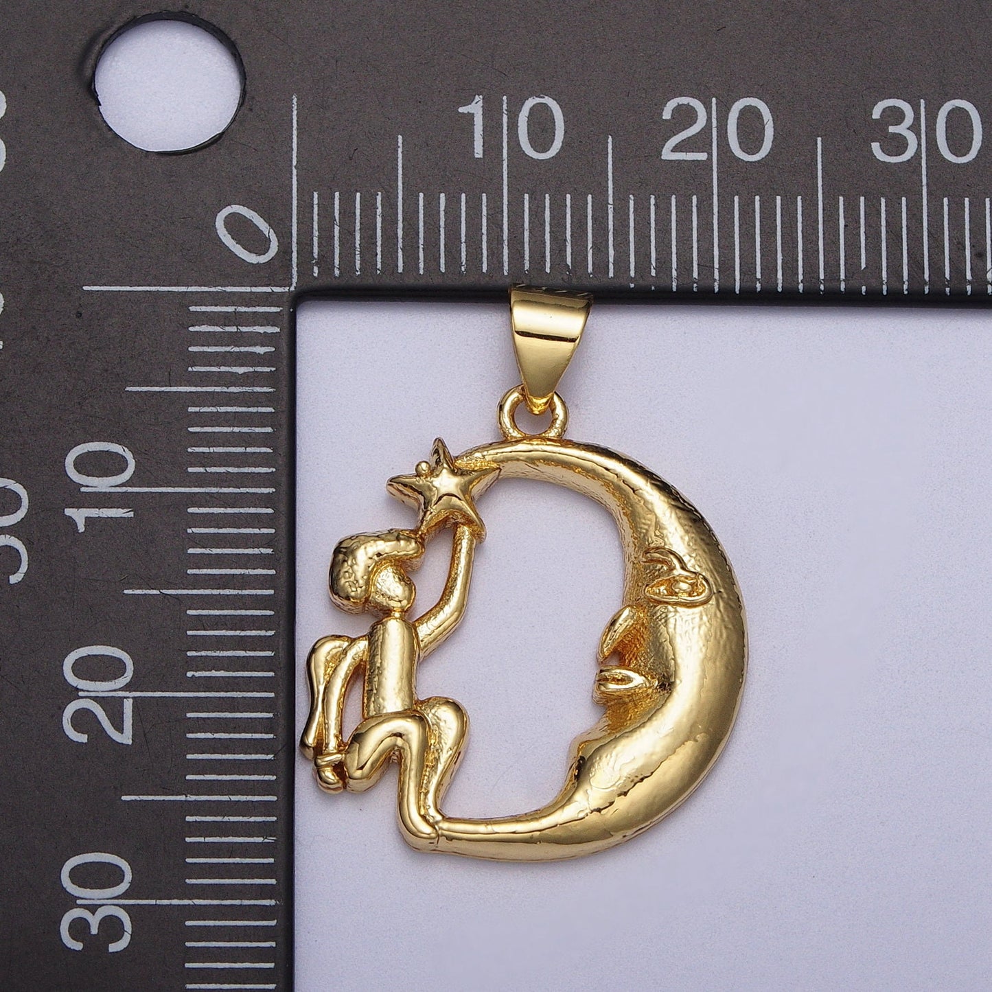 24k Gold Filled Angel Star on the Crescent Moon Pendant in Gold & Silver | AA002 A003