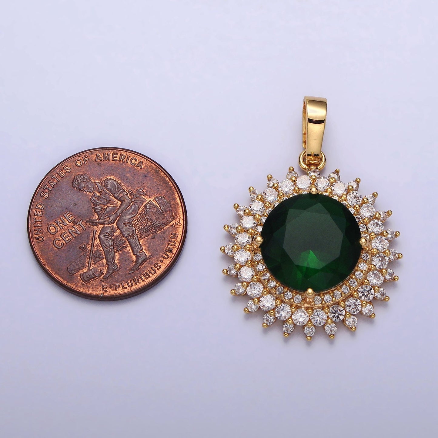 Celestial Jewelry - Gold Sun Necklace Pendant Emerald Green Cubic Zirconia Sun Burst Necklace Charm Statement Layering Necklace Supply AA075