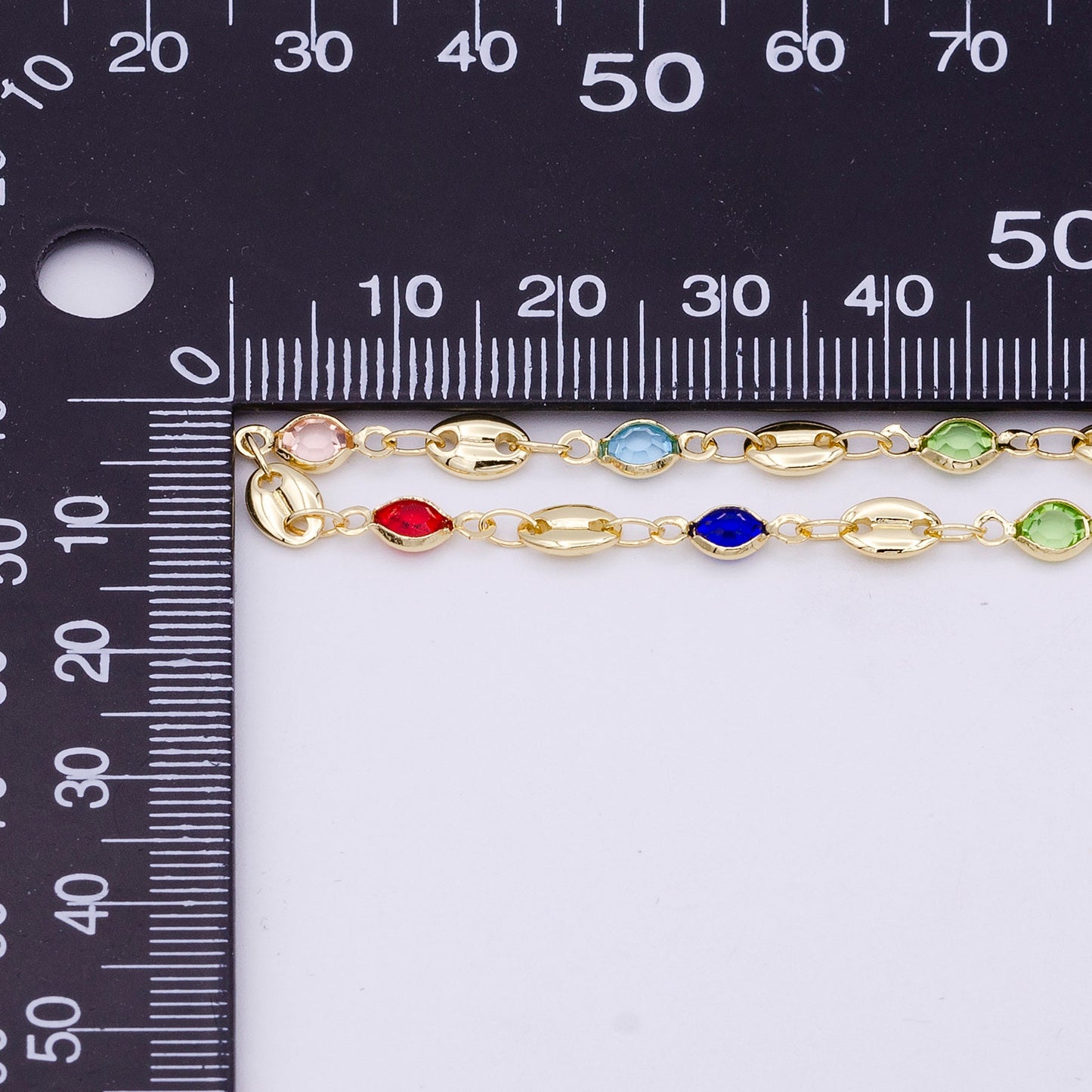 14K Gold Filled Anchor Chain Micro Pave Colorful Charm Chain by Yard, CZ Charm Specialty Link Unfinished Chain for Jewelry Making Roll 1026