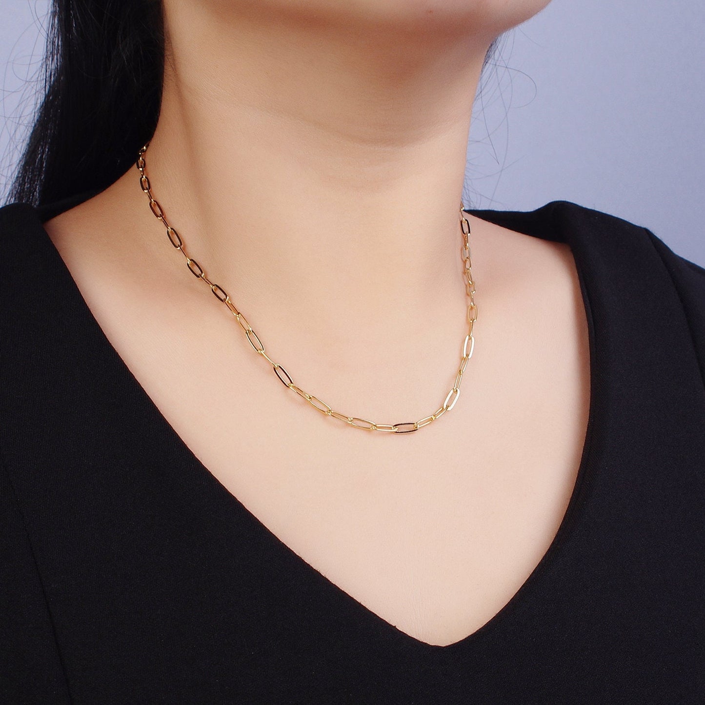 Dainty Paper Clip Chain Necklace Gold Elongated Necklace Cable Link Chain 18 inch Ready to Wear WA-1546