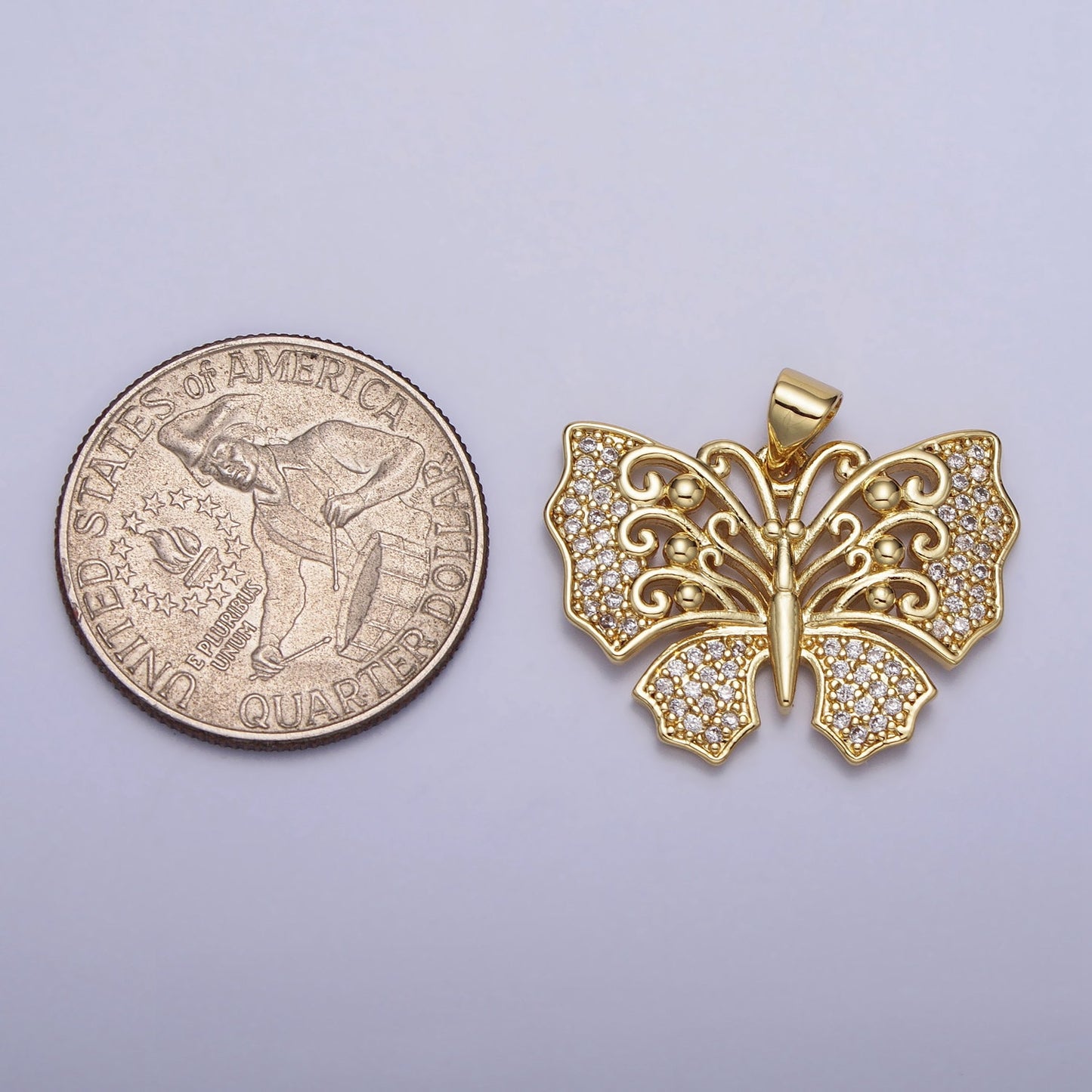 Dainty Gold Clear Micro Paved CZ Monarch Butterfly Garden Insect Pendant | AA088