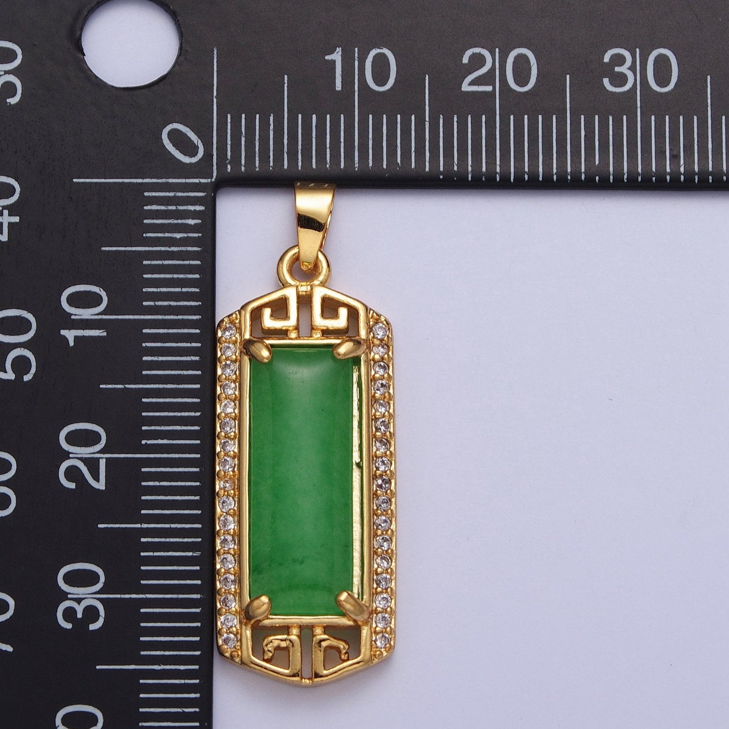 24k Gold Filled Clear Micro Paved CZ Green Jade Bar Pendant in Gold & Silver Long Tablet Pendant for Dangle Necklace | AA097 AA098