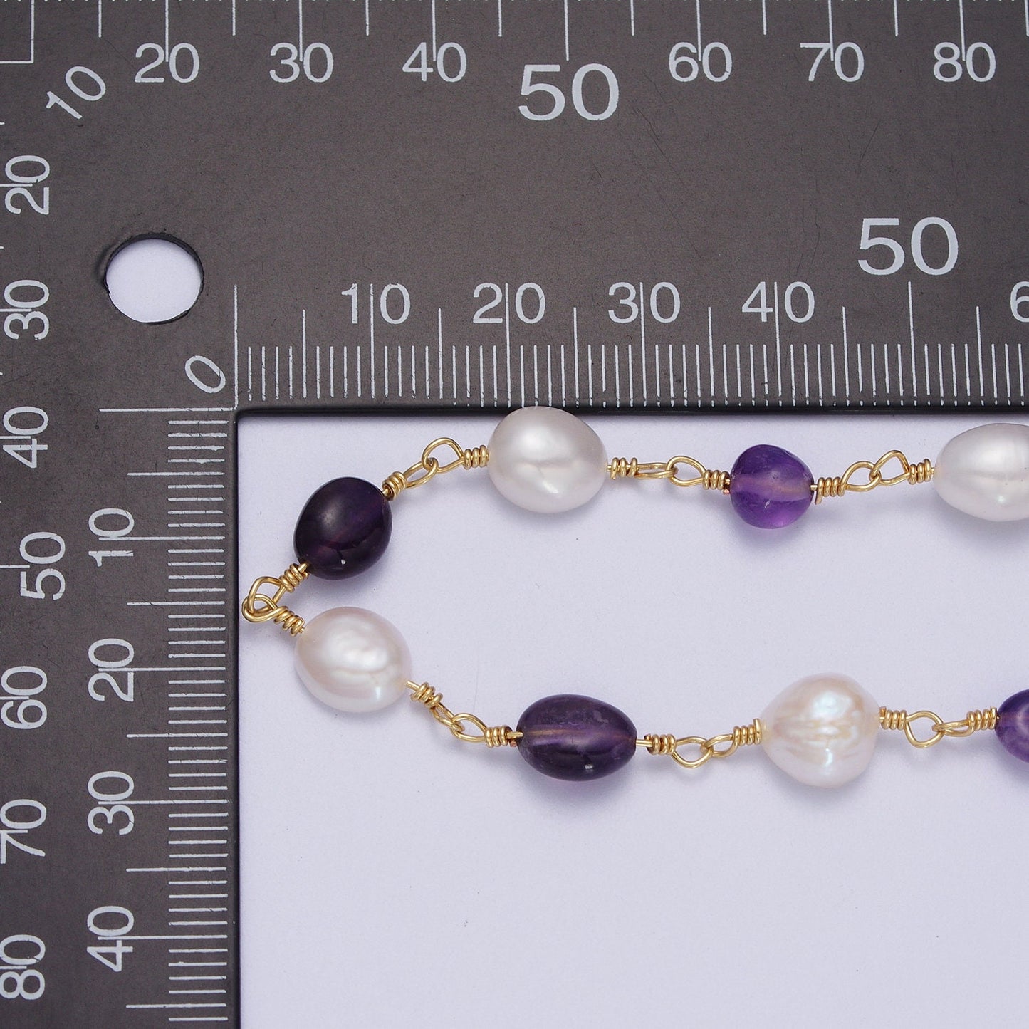 Chunky Gold Pearl Gemstone Rose Quartz, Amethyst, Citrine, Moonstone Wire Wrapped Rosary Chain for Jewelry Making Supply ROLL-1013