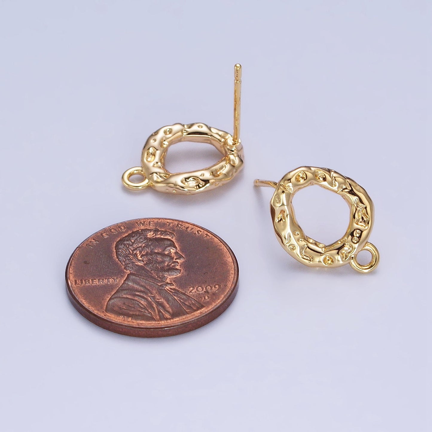 Gold Hammered Oval Round Stud Earrings with Close Link for Charm For Earring Component Jewelry Making Supply | Z077