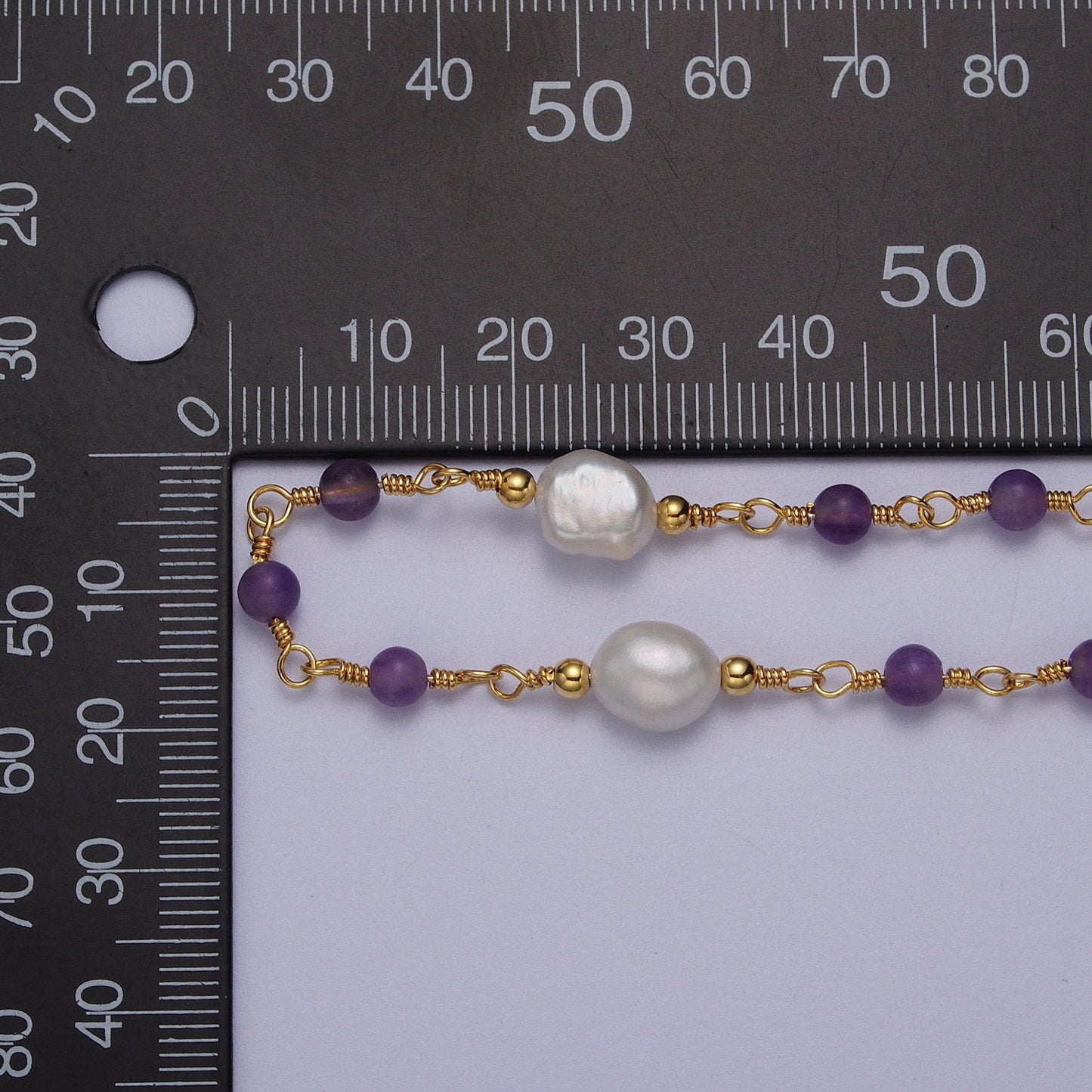 Amethyst with Pearl Gemstone Beads 14k Gold Filled Wire Wrapped Rosary Chain Unfinished Chain by Yard for Jewelry Making Supply Roll-1072