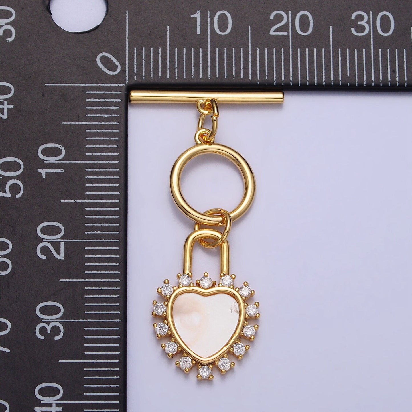 Uniqe Micro Pave Gold Shell Pearl Heart Toggle Clasp, Valentine Jewelry End Clasp OT Clasp Findings Z-066