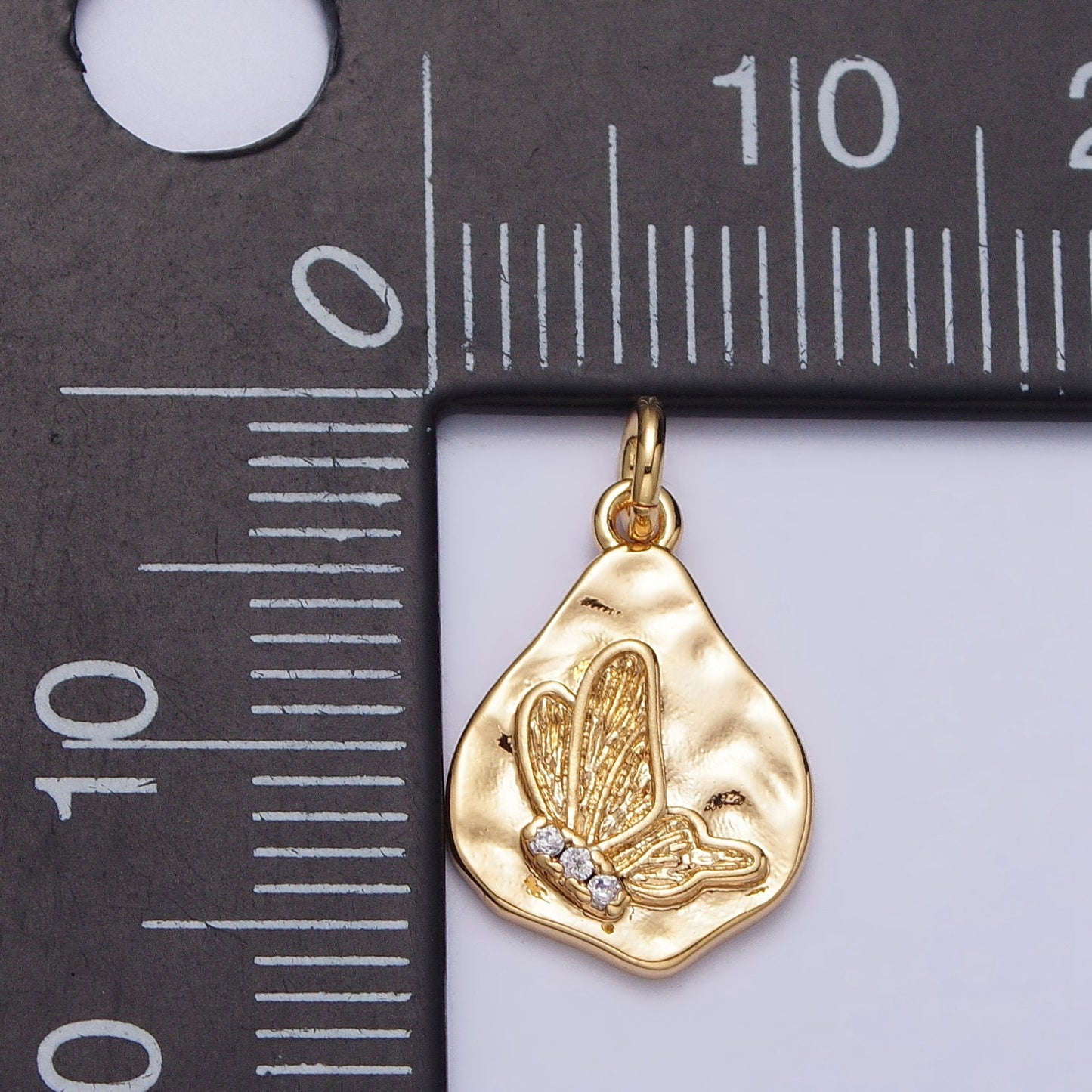 Mini 16K Gold Filled Micro Paved CZ Butterfly Hammered Charm | AC-296