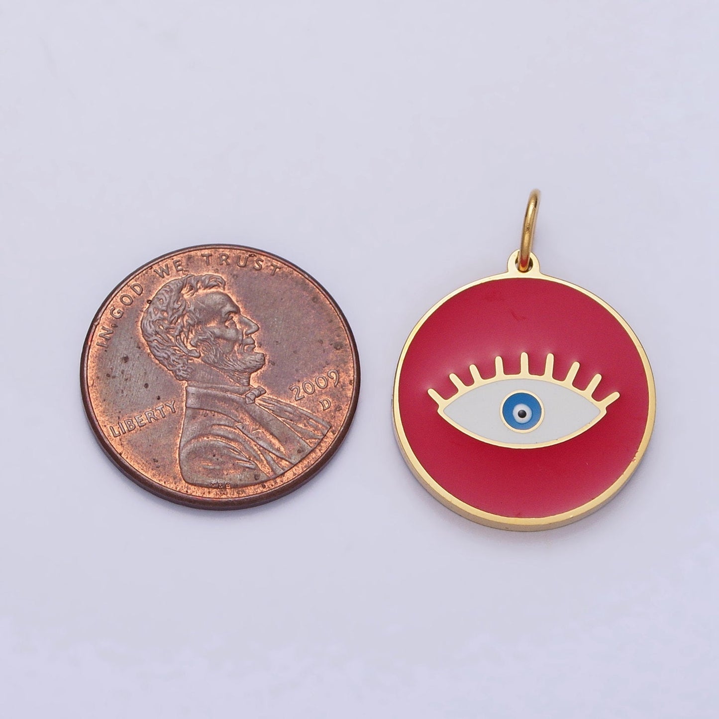 Gold Coin Medallion Charm White Red Black Enamel Evil Eye Charms Stainless Steel Evil Eye Pendant P-1222