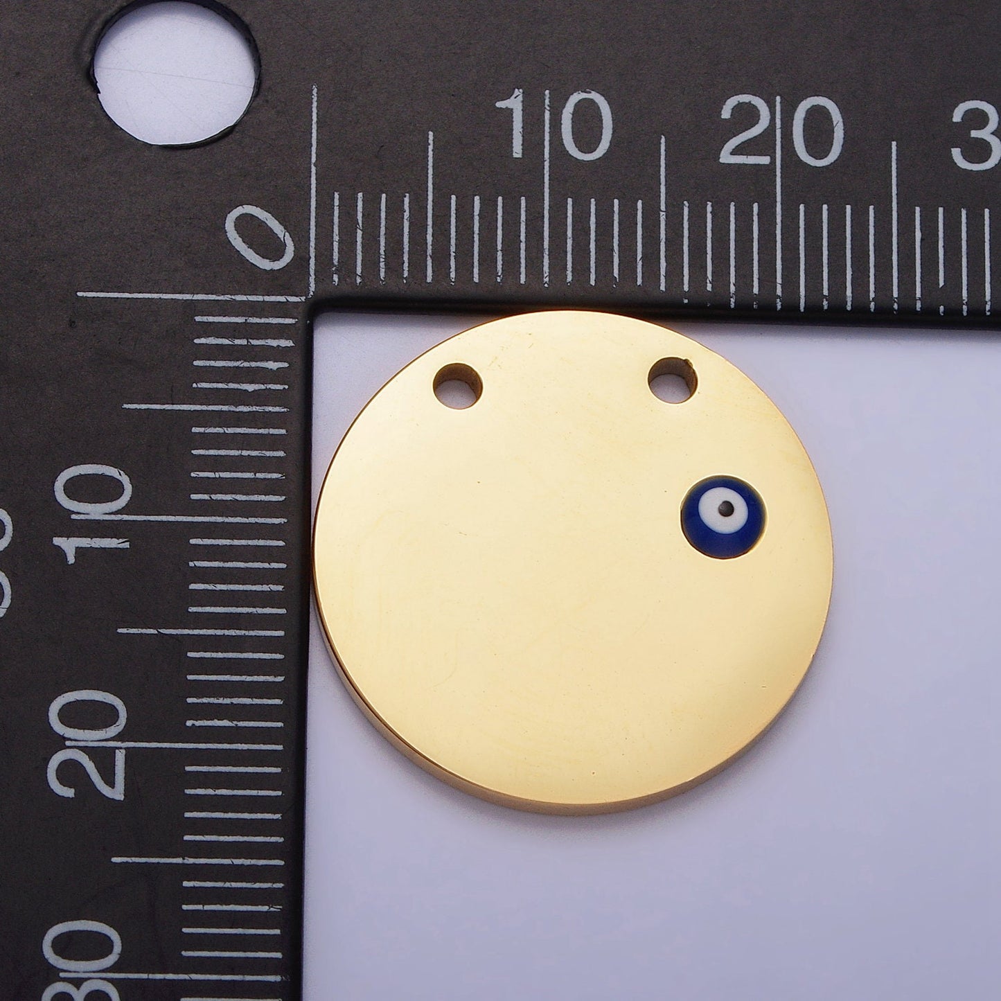 Stainless Steel Mini Evil Eye Round Disc Charm in Gold & Silver | P-885
