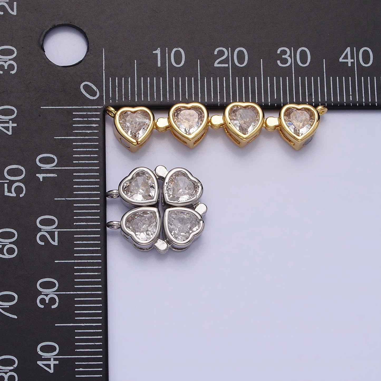 Bendable Gold Plated Heart Long Bar Connector, CZ Micro Pave Silver Heart Love Link Connector Necklace Jewelry Making Y-822
