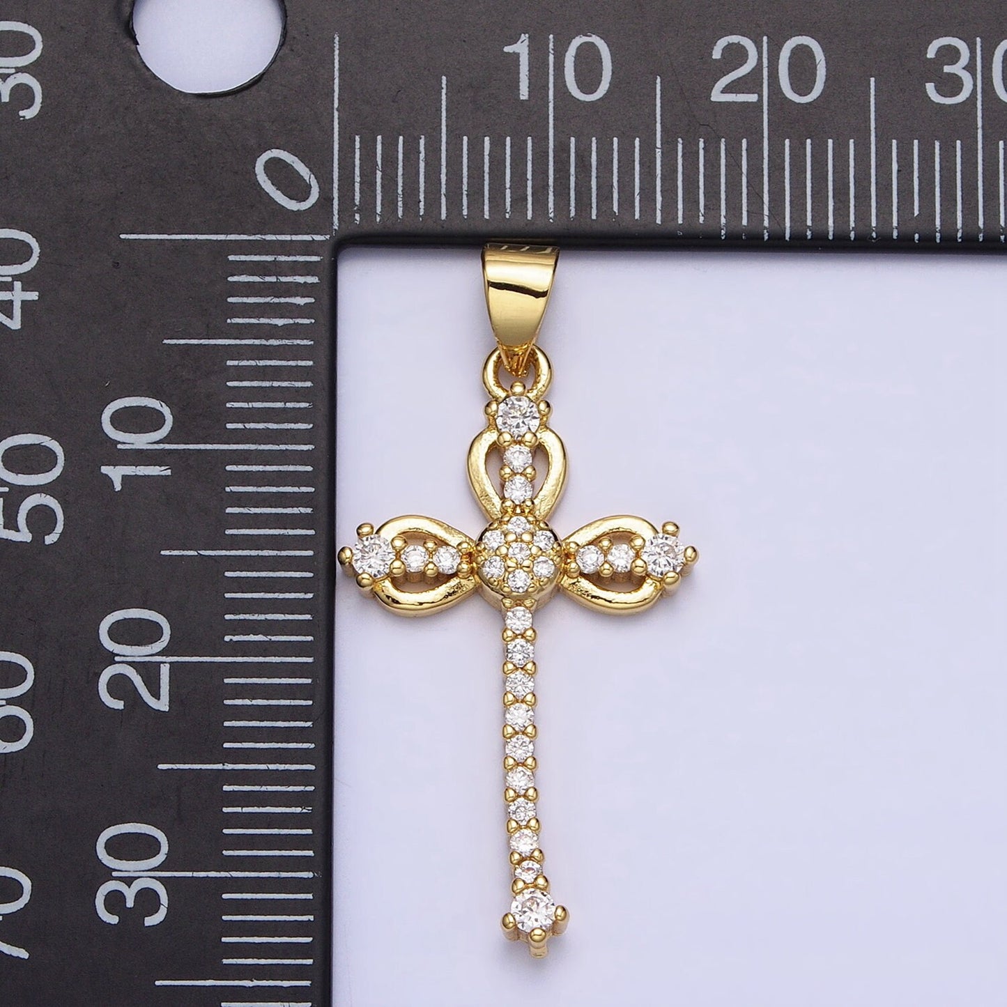 24K Gold Filled Black, Clear Micro Paved CZ Religious Cross Pendant | AA210 AA211