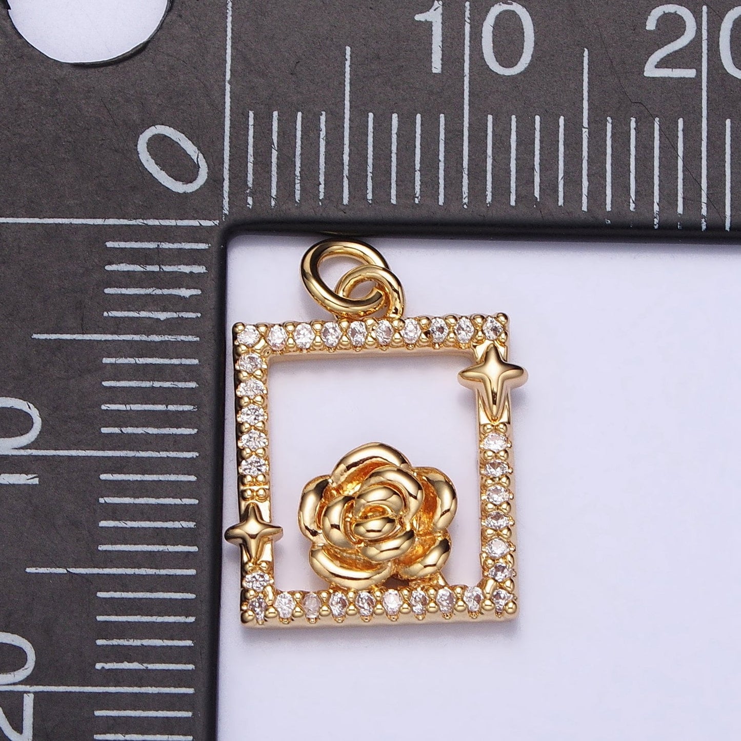 Dainty MIcro Pave Rosebud Flower Charm Pendant Rose Floral Charm in Square Frame with CZ Stone for Bracelet Necklace Earring Supply AC699