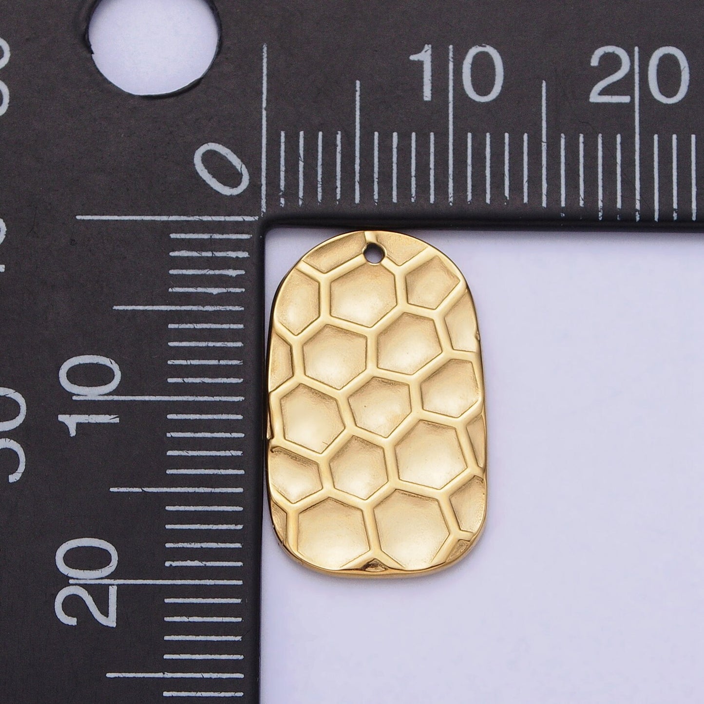 Dainty Stainless Steel Honey Comb Hammered Rectangular Tag Charm in Gold & Silver Lead Nickel Free Tarnish Free | P-891