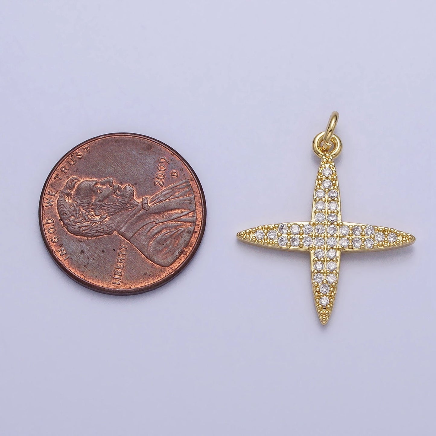Dainty Gold Celestial Star Clear Micro Paved CZ Charm Cross Pendant for Add on Charm Necklace Bracelet| AC355
