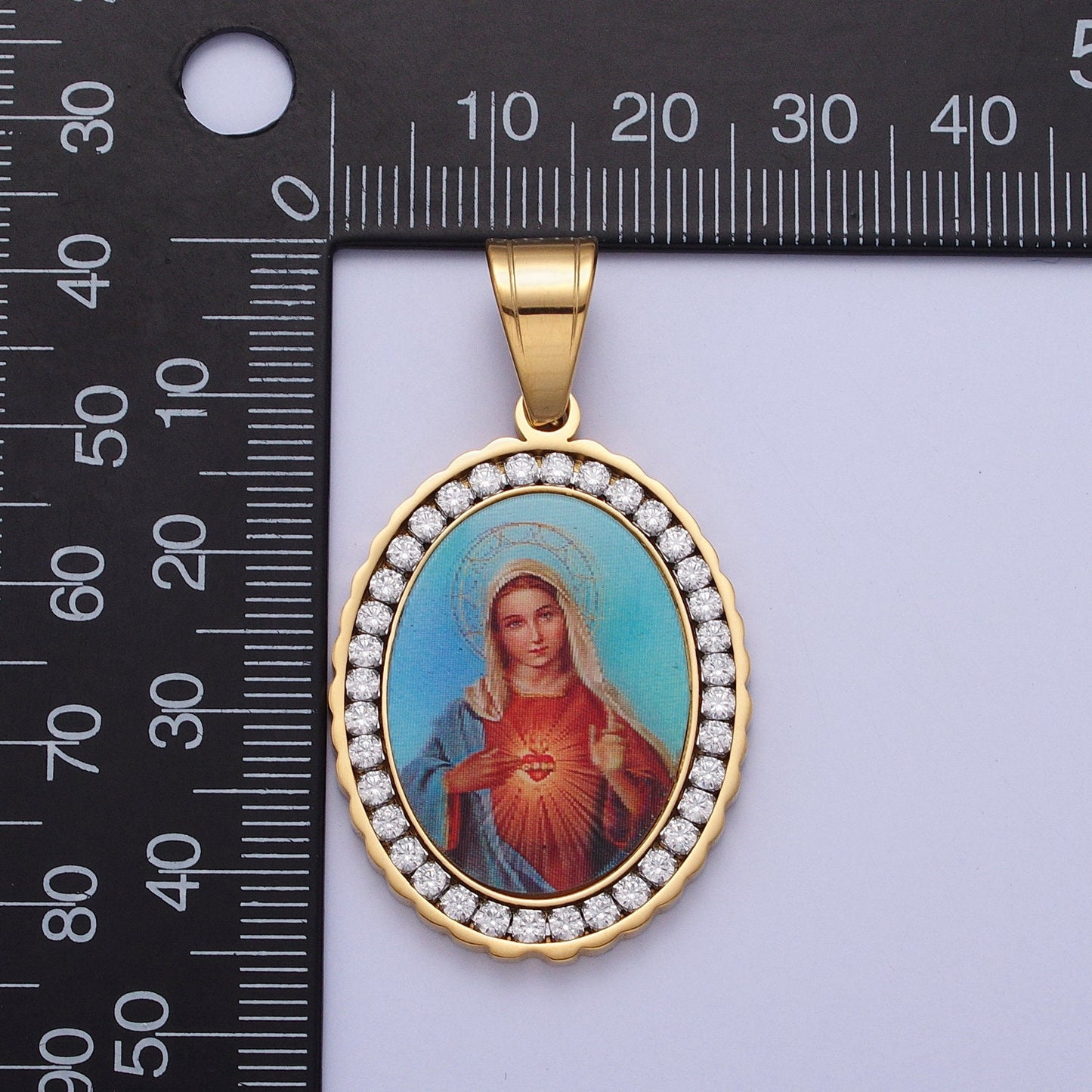 CZ Stainless Steel Gold Our Lady of Guadalupe Charm Virgin Mary Necklace Pendant Catholic Religious Jewelry Making Supply J778