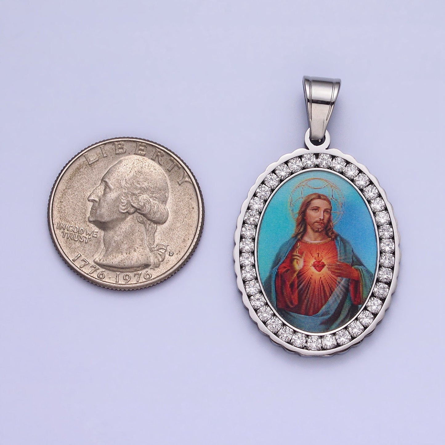 CZ Stainless Steel Jesus Charm Lord Heavenly Father Necklace Pendant Christian Catholic Religious Jewelry Making Supply J782