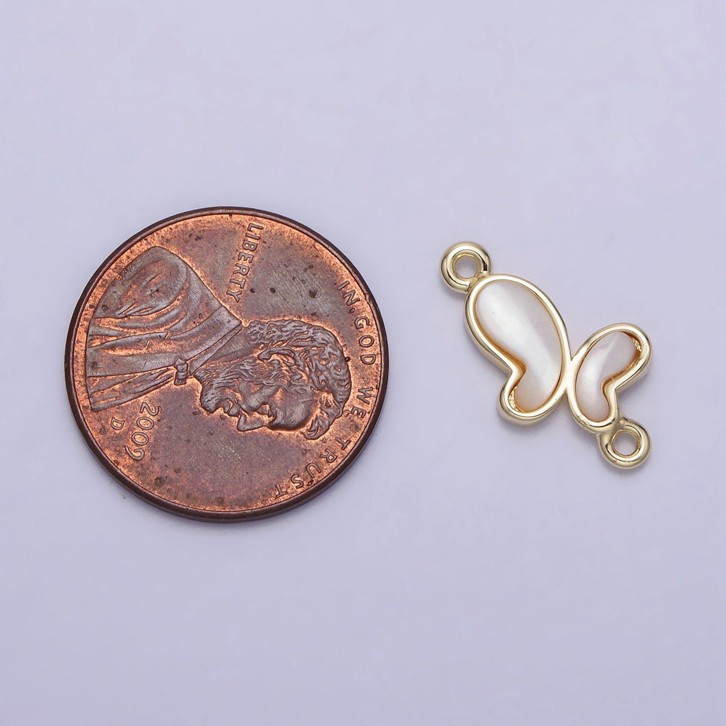 Mini Gold Dainty Pearl Butterfly Charm Connector 2 Link Charm Insect Spring Gold Filled Small Butterfly Charm Link Connector Y-874