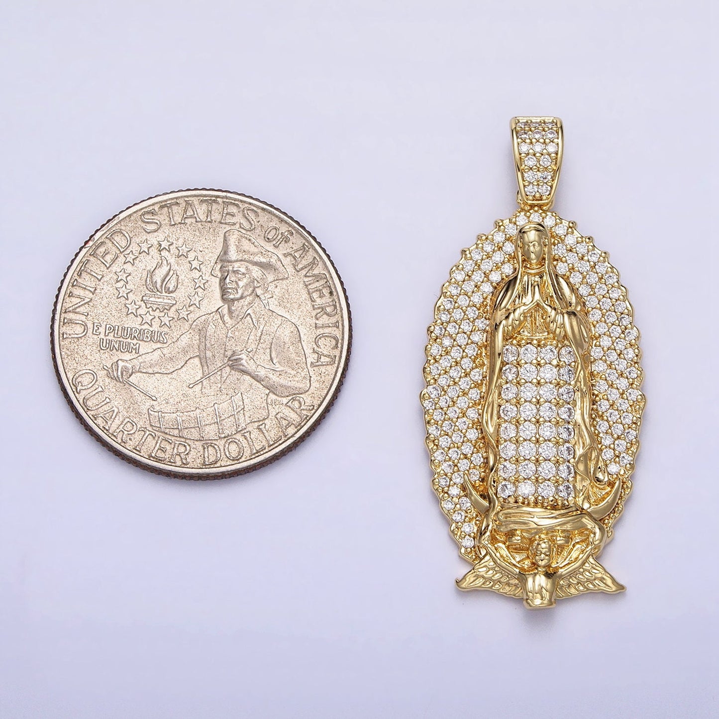 Gold Filled Iced Lady of Guadalupe Pendant CZ Women Iced Pendant for Statement Religious Jewelry Making Supply Hip Hop Jewelry AA300