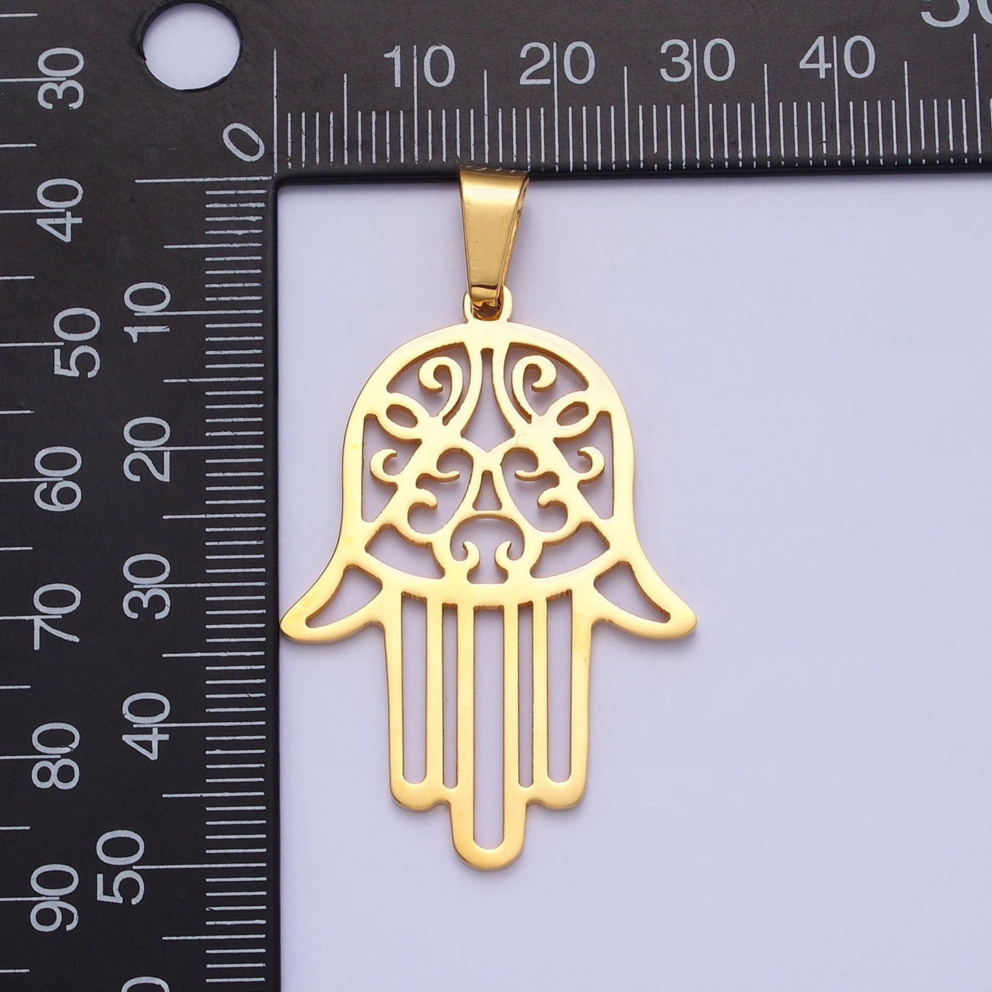Stainless Steel Hamsa Hand Charm Gold Filigree Hand of Fatima Pendant Necklace Charm Lead nickel Free Tarnish Free J712