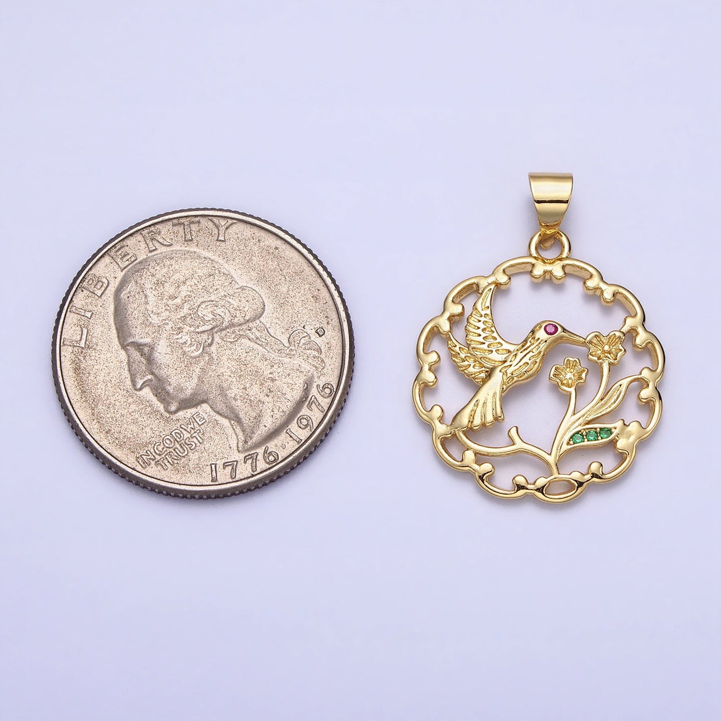 Micro Pave Gold Humming Bird Round Pendant Medallion Charms With CZ Flower Stones For Jewelry Making Supplies AA154