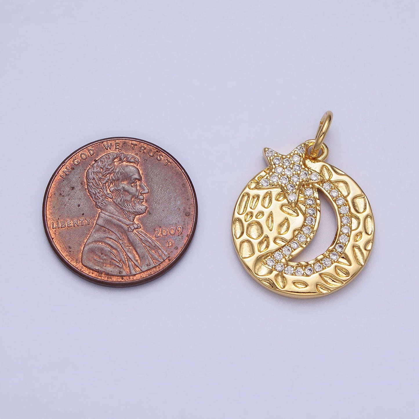 Hammered Gold Crescent Charm -Celestial small half moon, wish moon, eclipse, C, horn, astronomy minimalist jewelry AC370