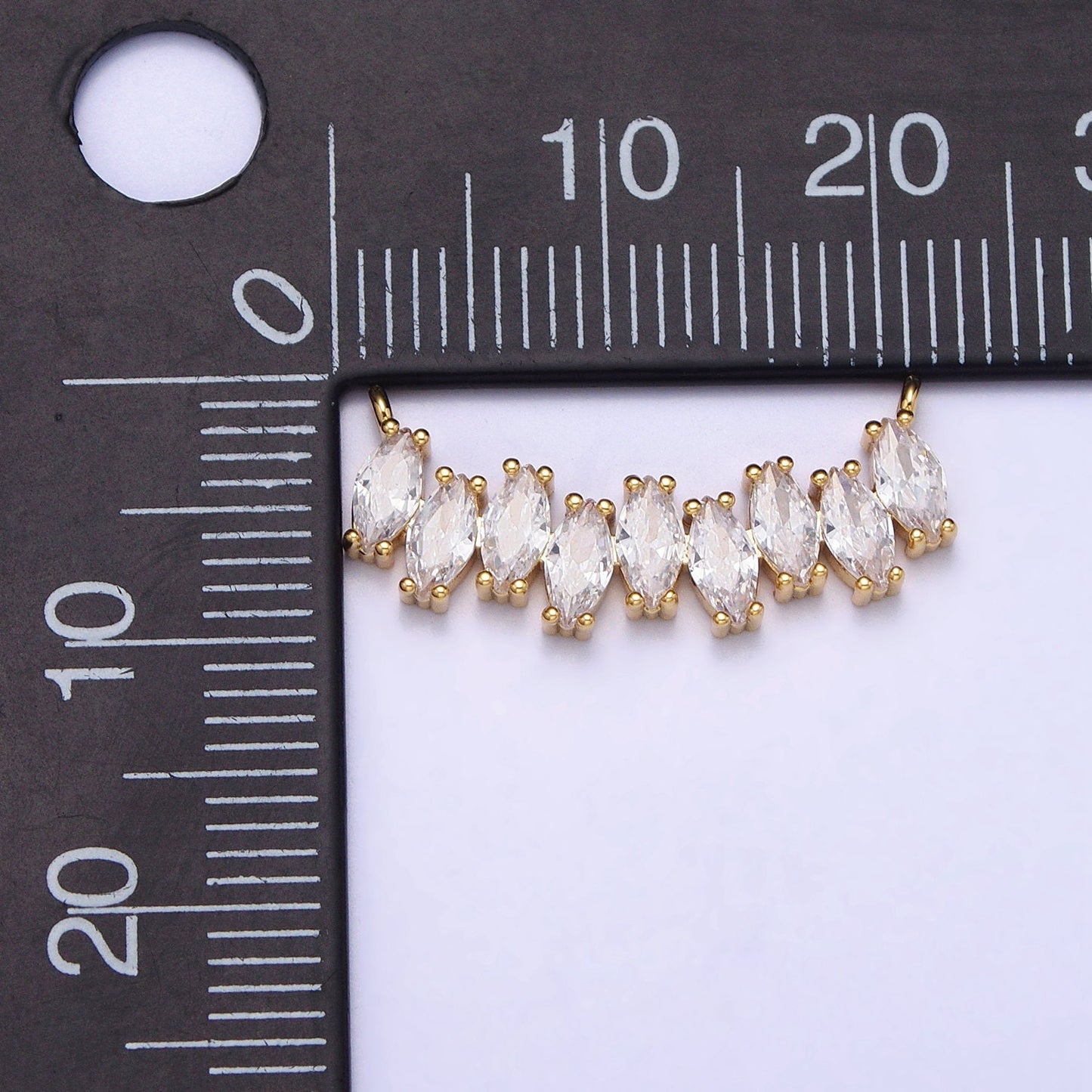 Short Gold, Silver Clear CZ Marquise Cubic Zirconia Curved Lined 22.5mm Link Connector for Necklace Bracelet Component | Y-810