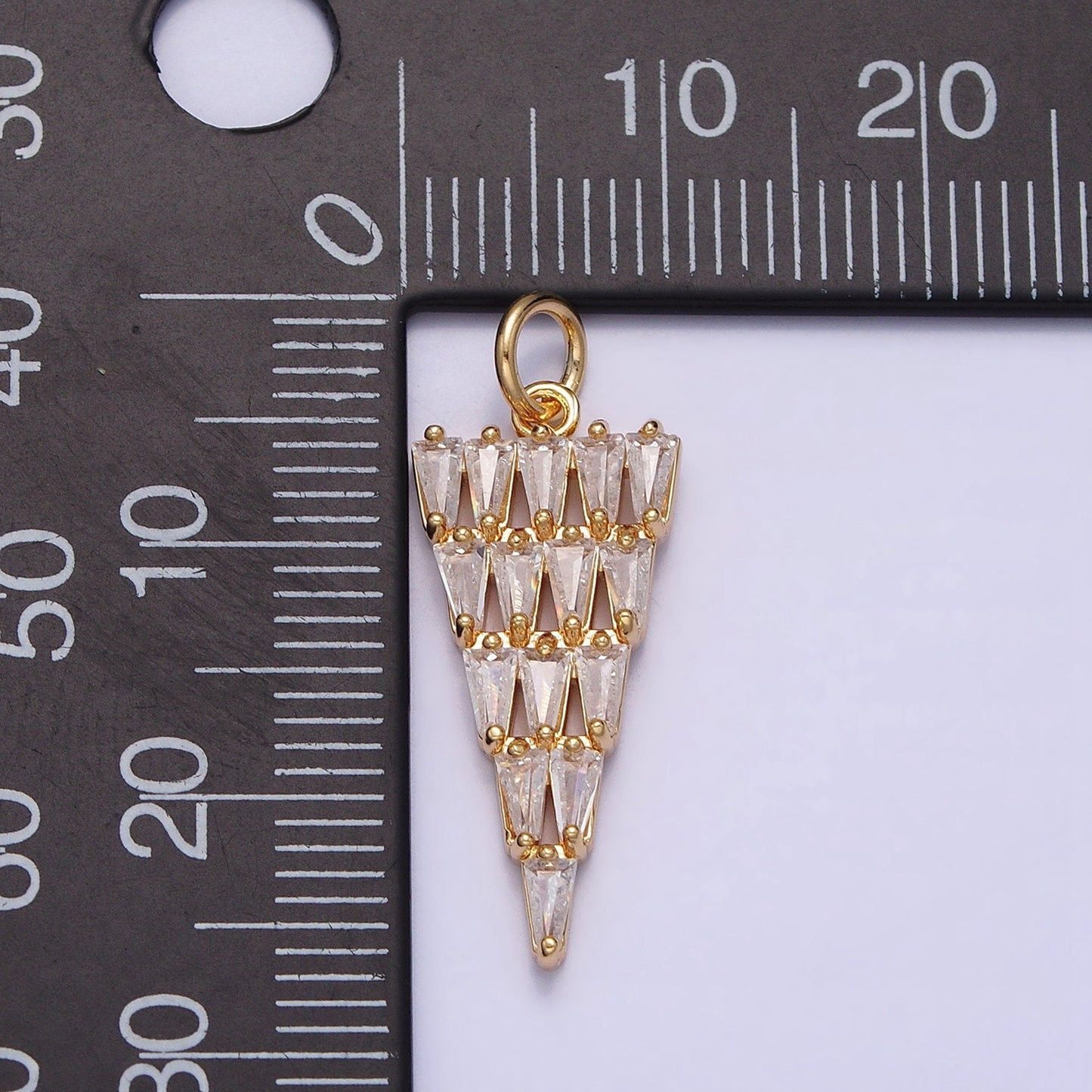Dainty 16K Gold Filled Cone 21.5mm, 26mm Triangle Baguette Clear CZ Charm in Gold & Silver | AC1189 AC1190