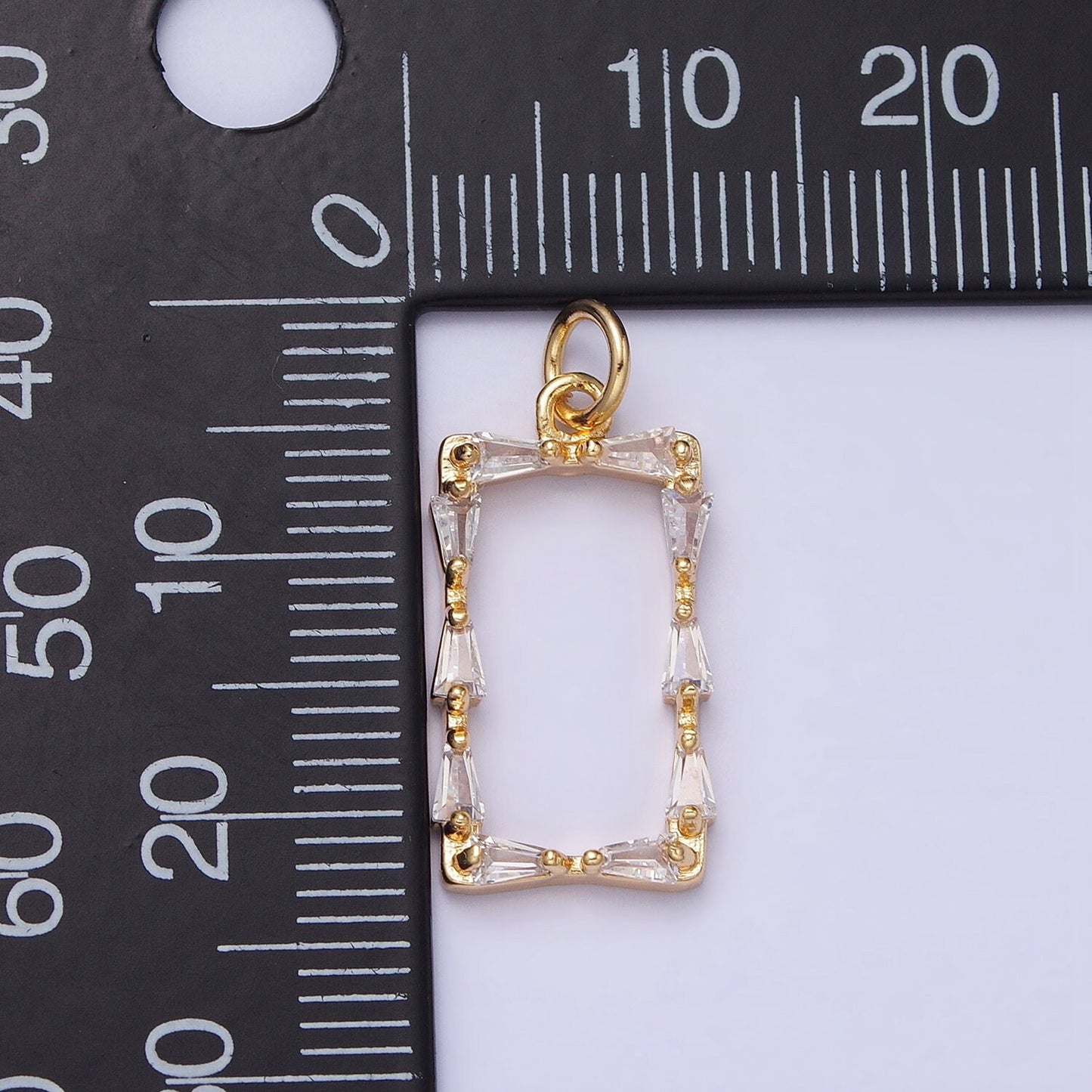 Mini Gold Baguette CZ Stone Geometric Rectangle Charm Pendant Silver Frame Charm AC498 AC499