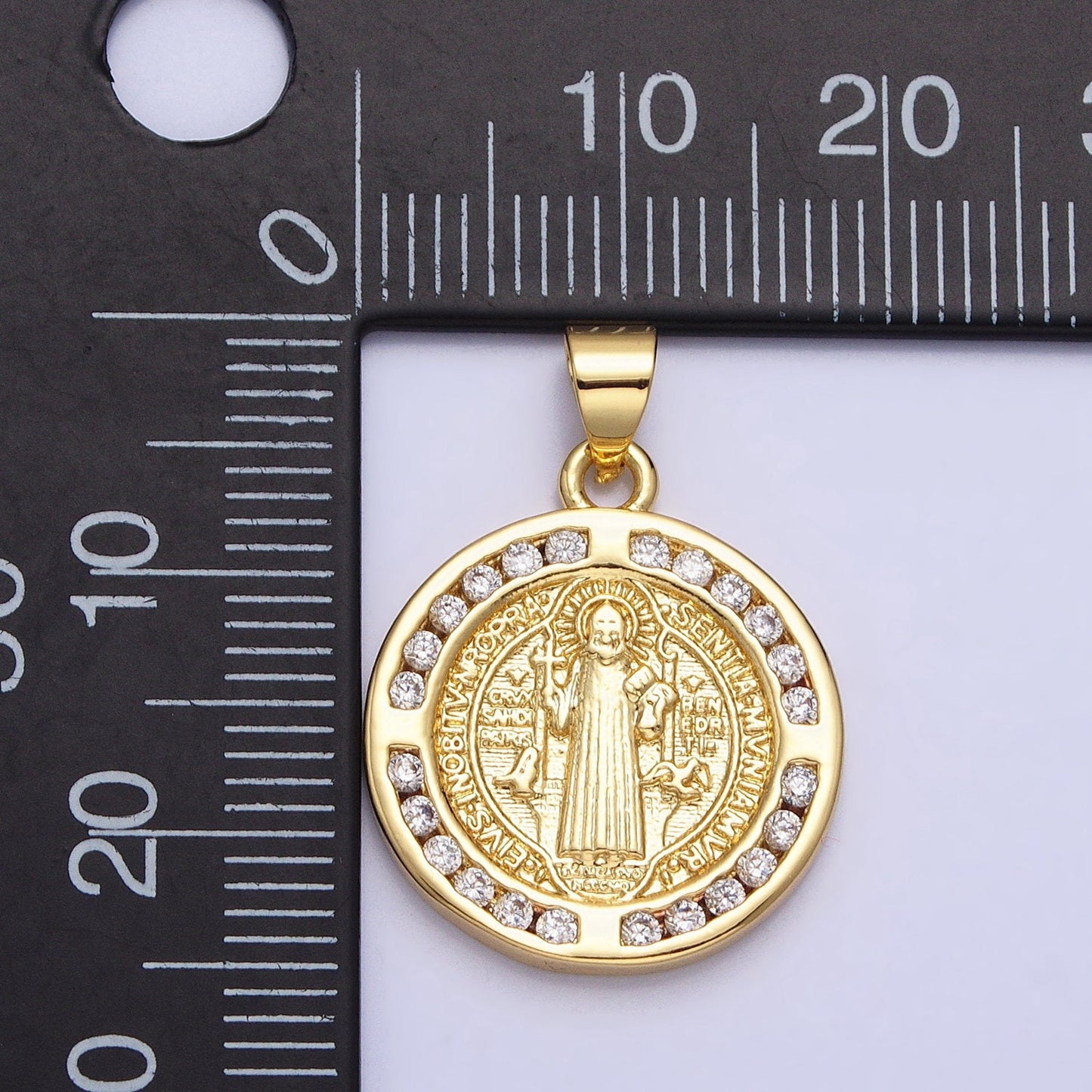 Micro Pave 24k Gold Filled Saint Benedict Charm Medallion Saint Jewelry Religious Pendant | AA229