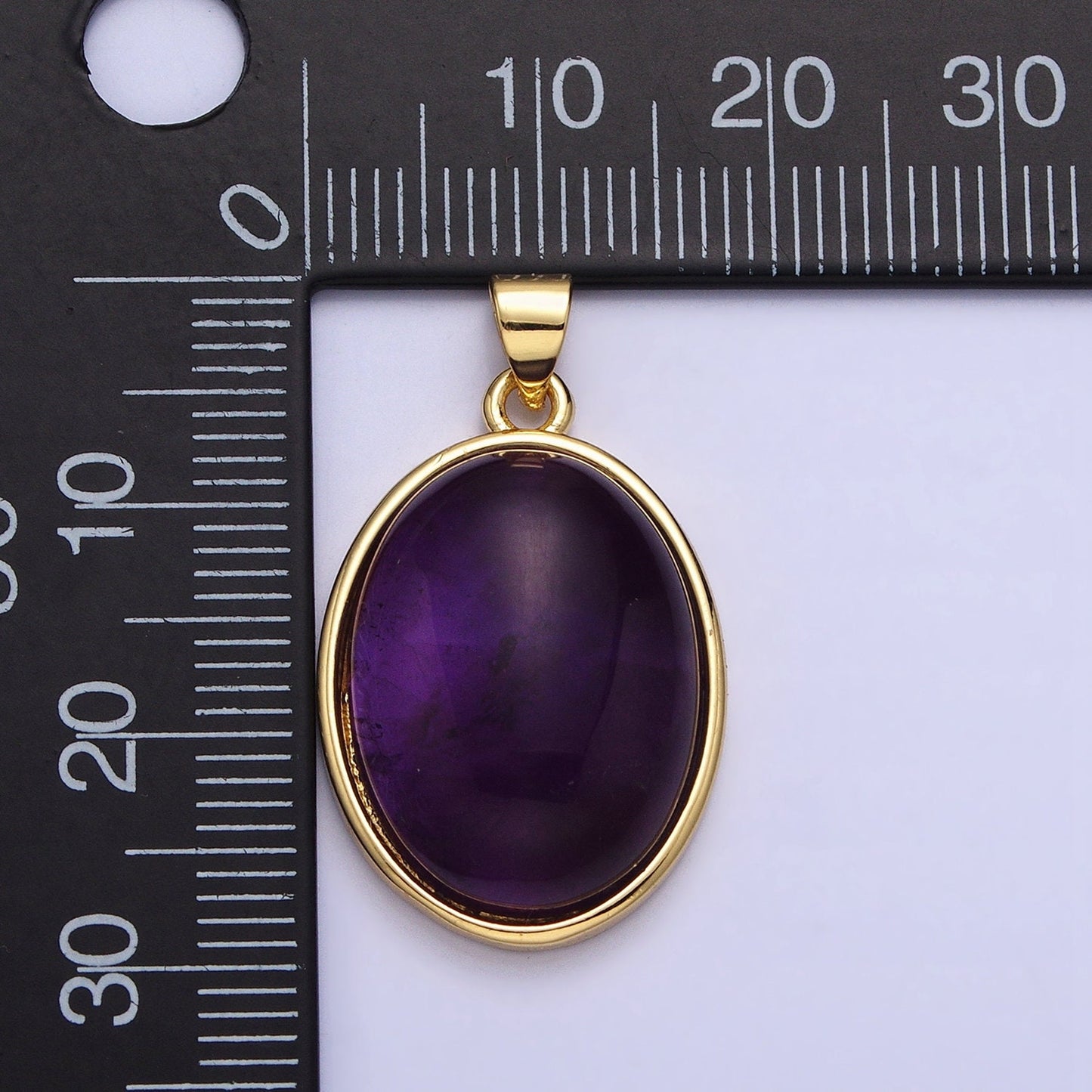24K Gold Filled Amethyst Natural Gemstone 30mm, 25mm, 27mm, 20mm Cabochon Oval Bezel Pendant | AA324 - AA326