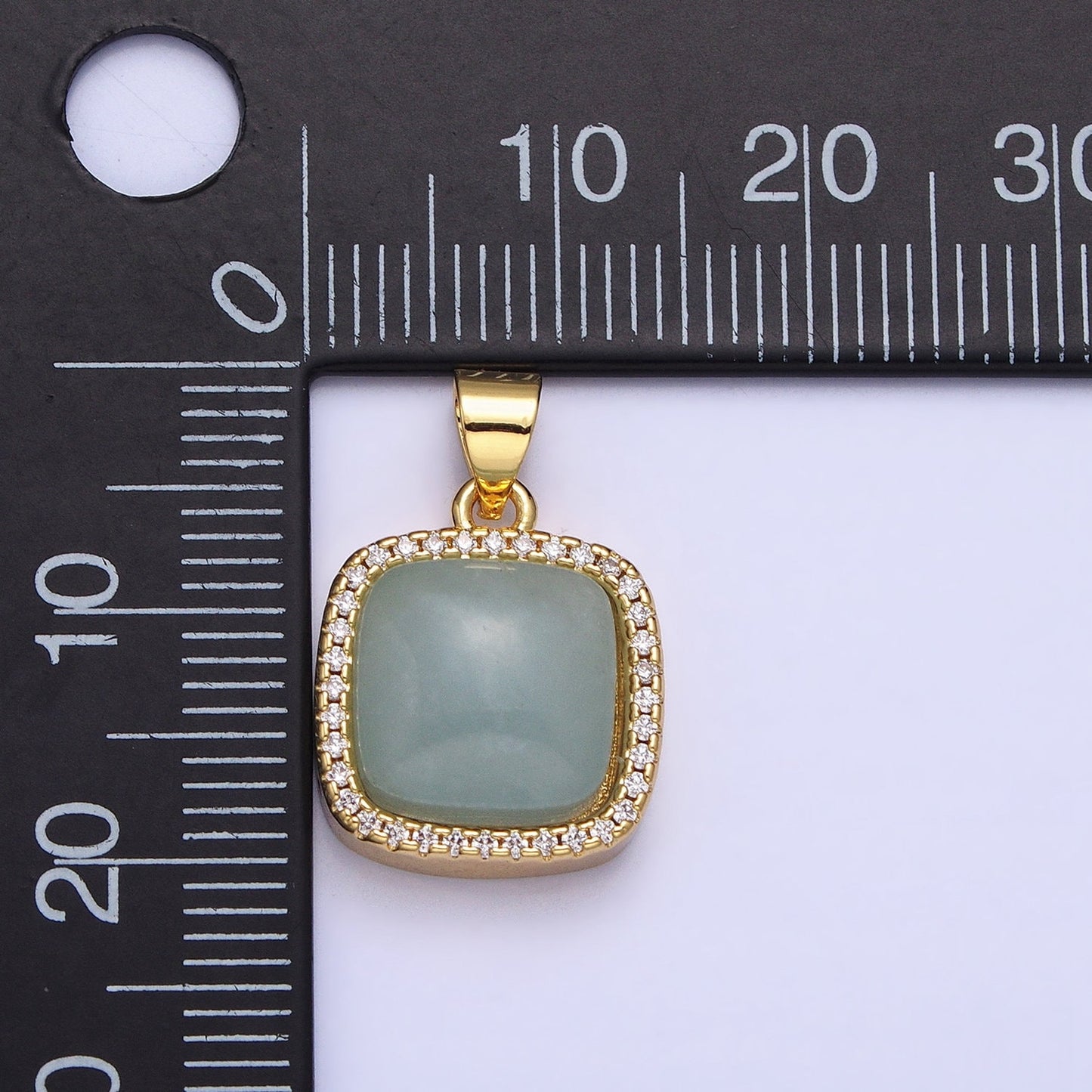 24K Gold Filled Rose Quartz, Aventurine, Labradorite, Tiger Eye, Amethyst Square Pendant Geometric Jewelry Charm with Micro Pave CZ | AA262