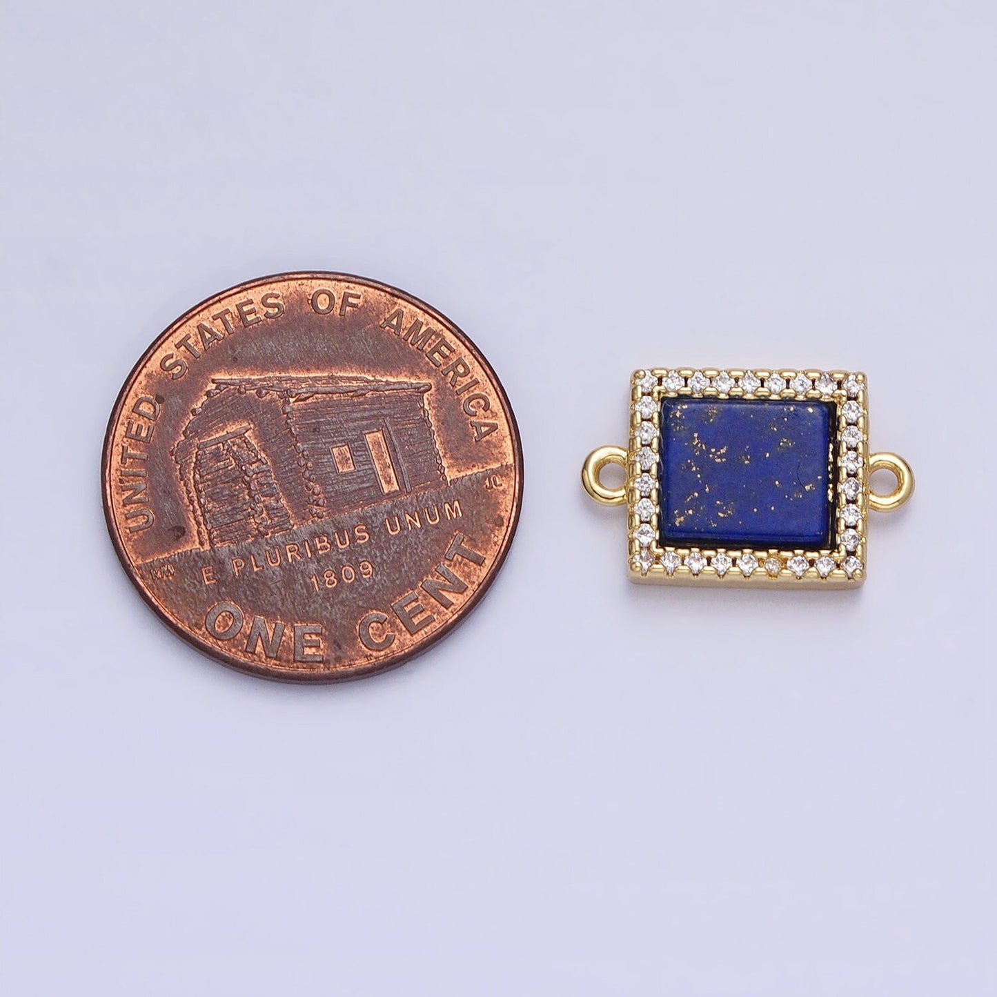 Square Blue Lapis Azuli Link Connector in 24k Gold Filled Charm Connector Nature Healing Stone Cabochon Link Connector Micro Pave Cz Bezel