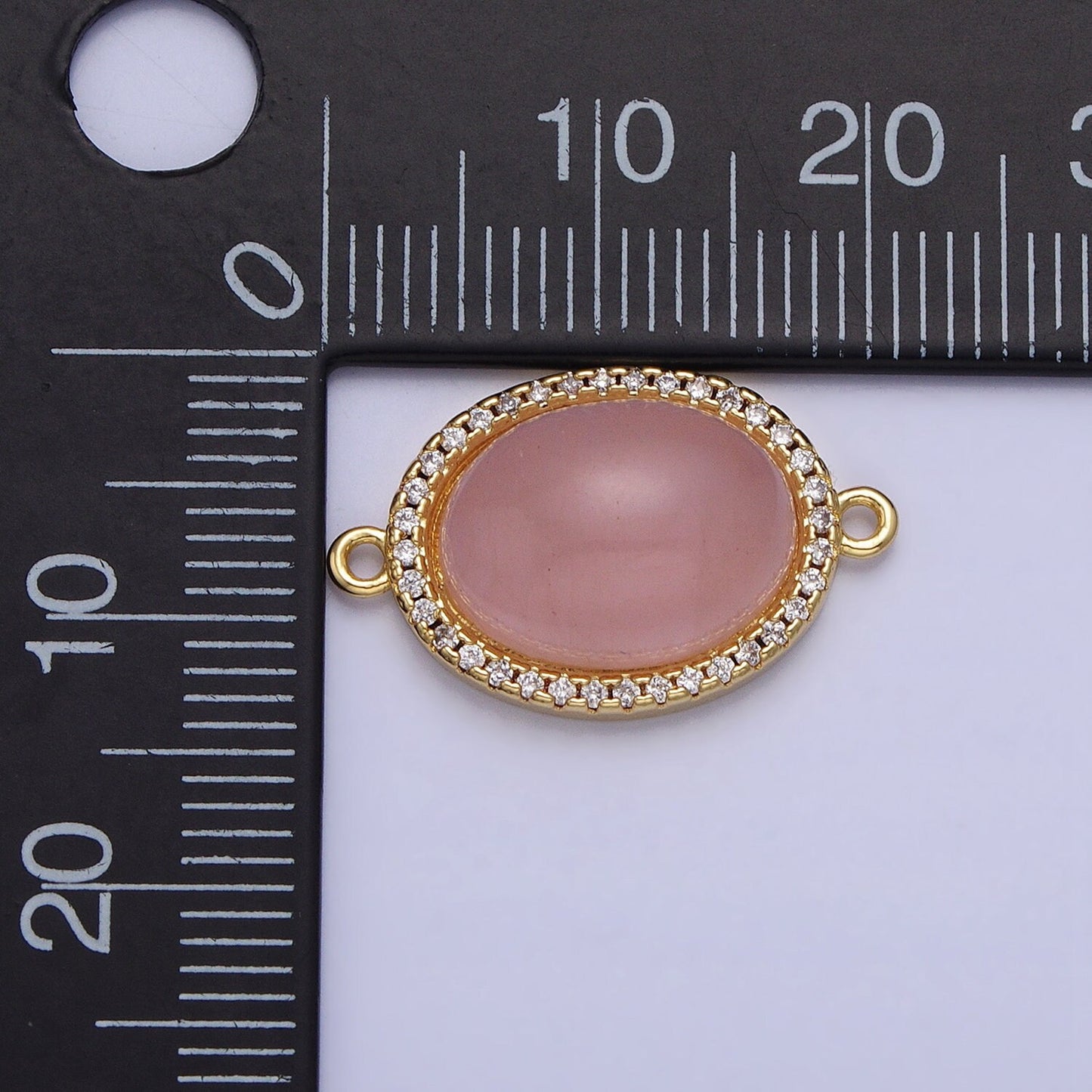 Gemstone Oval Connector, Rose Quartz 24k Gold Filled Charm Connector Nature Stone Cabochon Link Connector for Bracelet Necklace Y-793