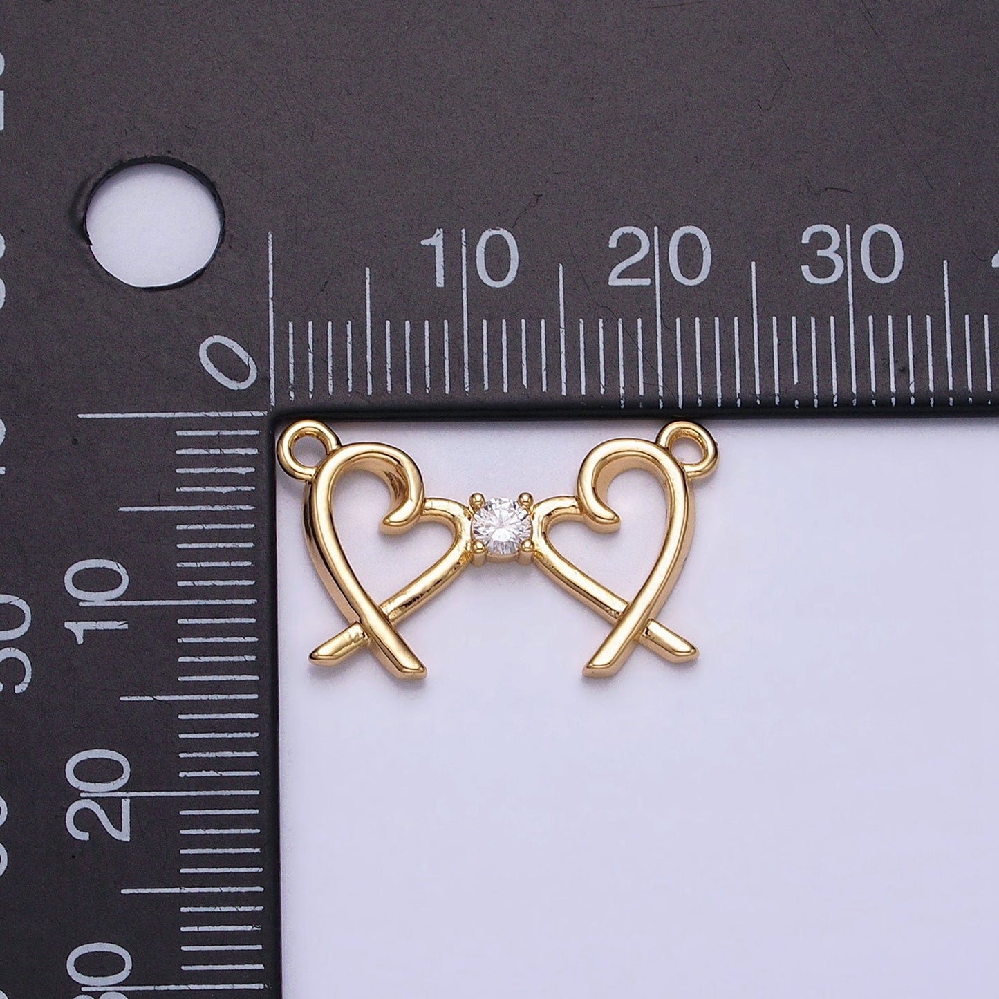 16K Gold Filled Clear CZ Double Heart Connector in Gold & Silver For Mommy and Me Jewelry Inspired Necklace Bracelet | Y-870
