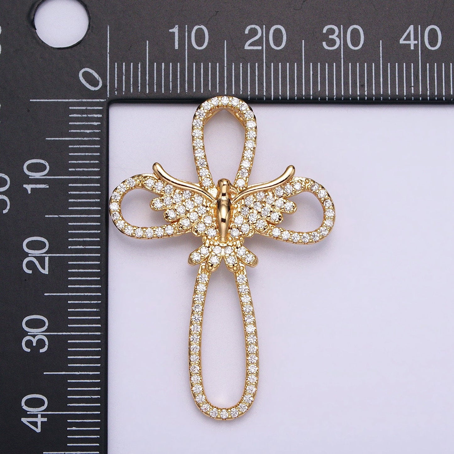 16K Gold Filled Micro Paved CZ Flying Dove Open Cross Back Loop Pendant in Gold & Silver | AA379 AA380
