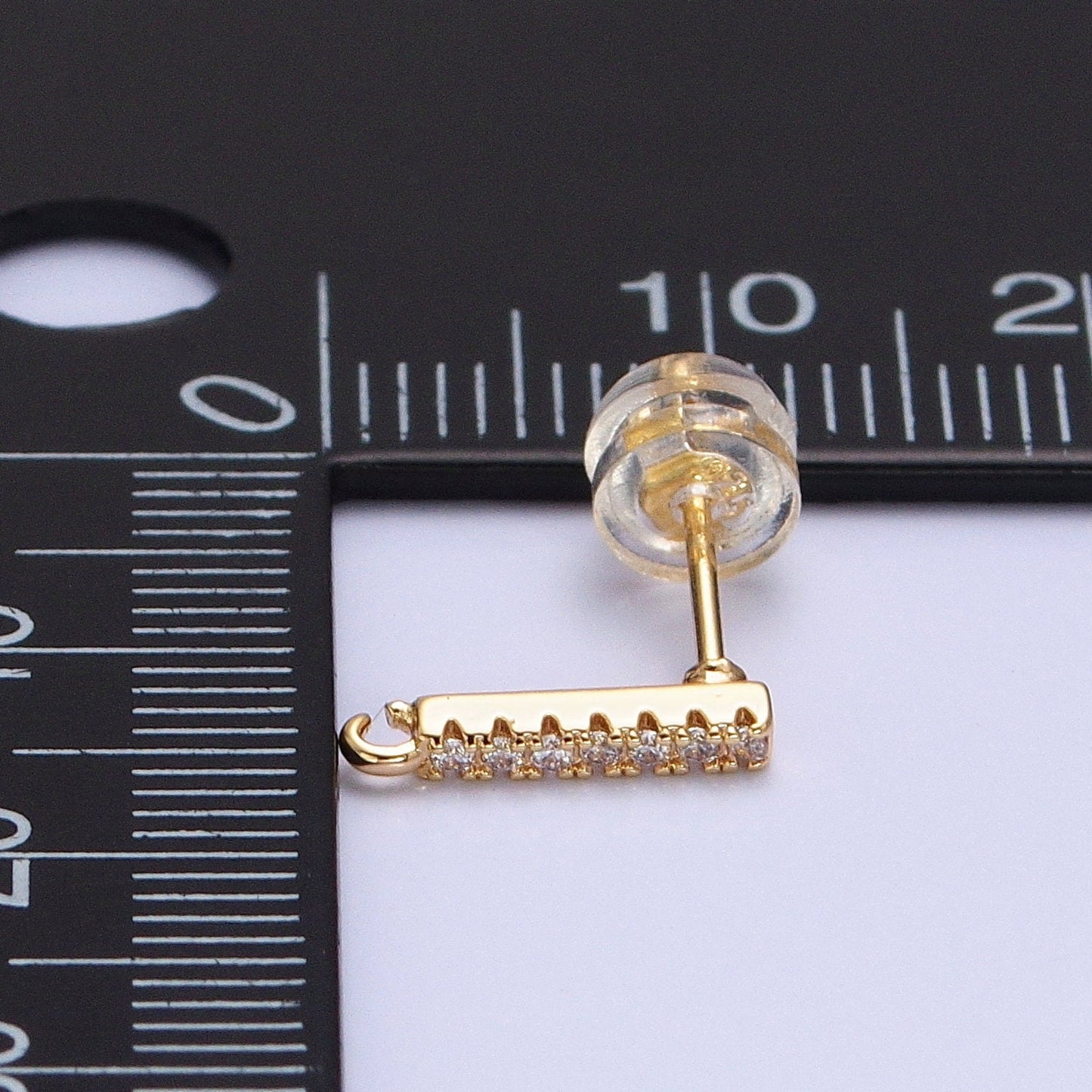 16K Gold Filled Micro Paved CZ 11mm Bar Open Loop Stud Earrings Supply in Gold & Silver | Z371 Z372