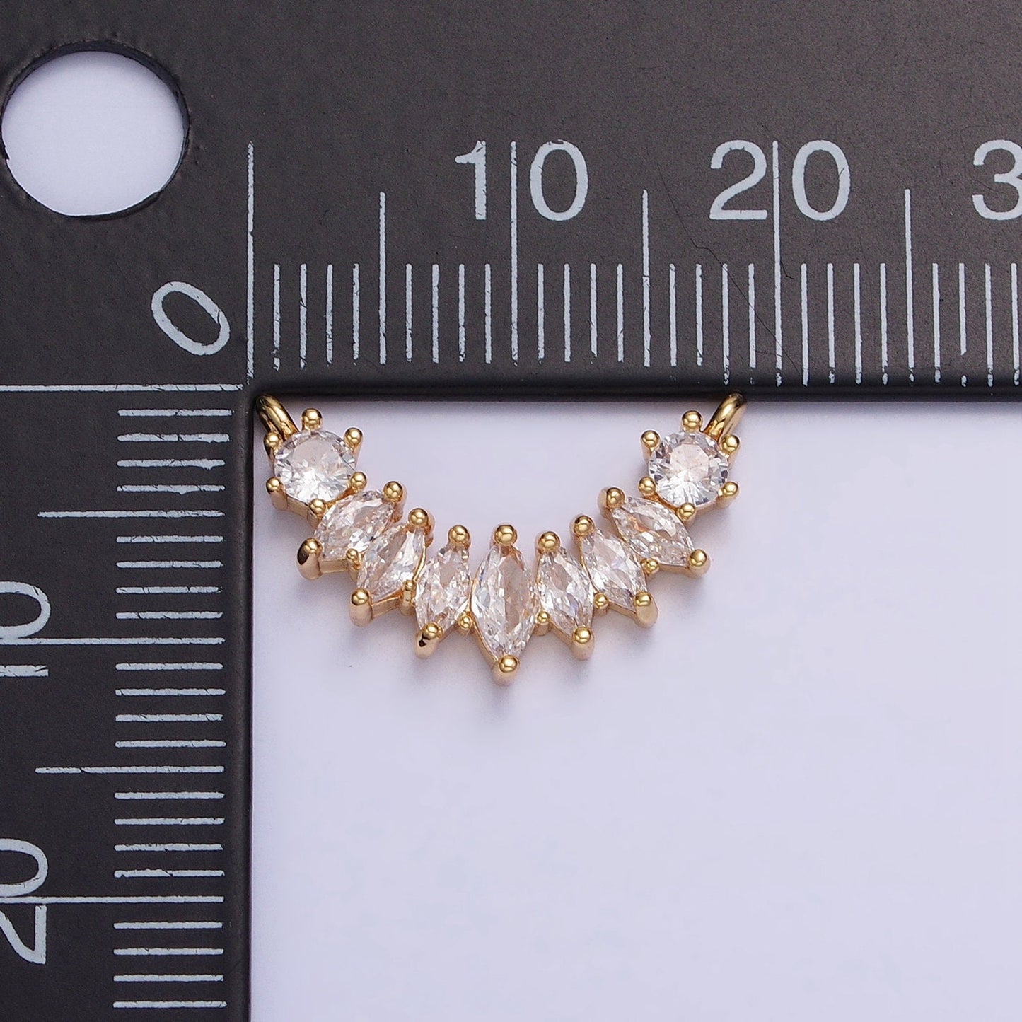 Dainty Collar Gold, Silver Clear CZ Marquise Cubic Zirconia Curved Lined 18mm Link Connector for Necklace Bracelet Component | Y-845