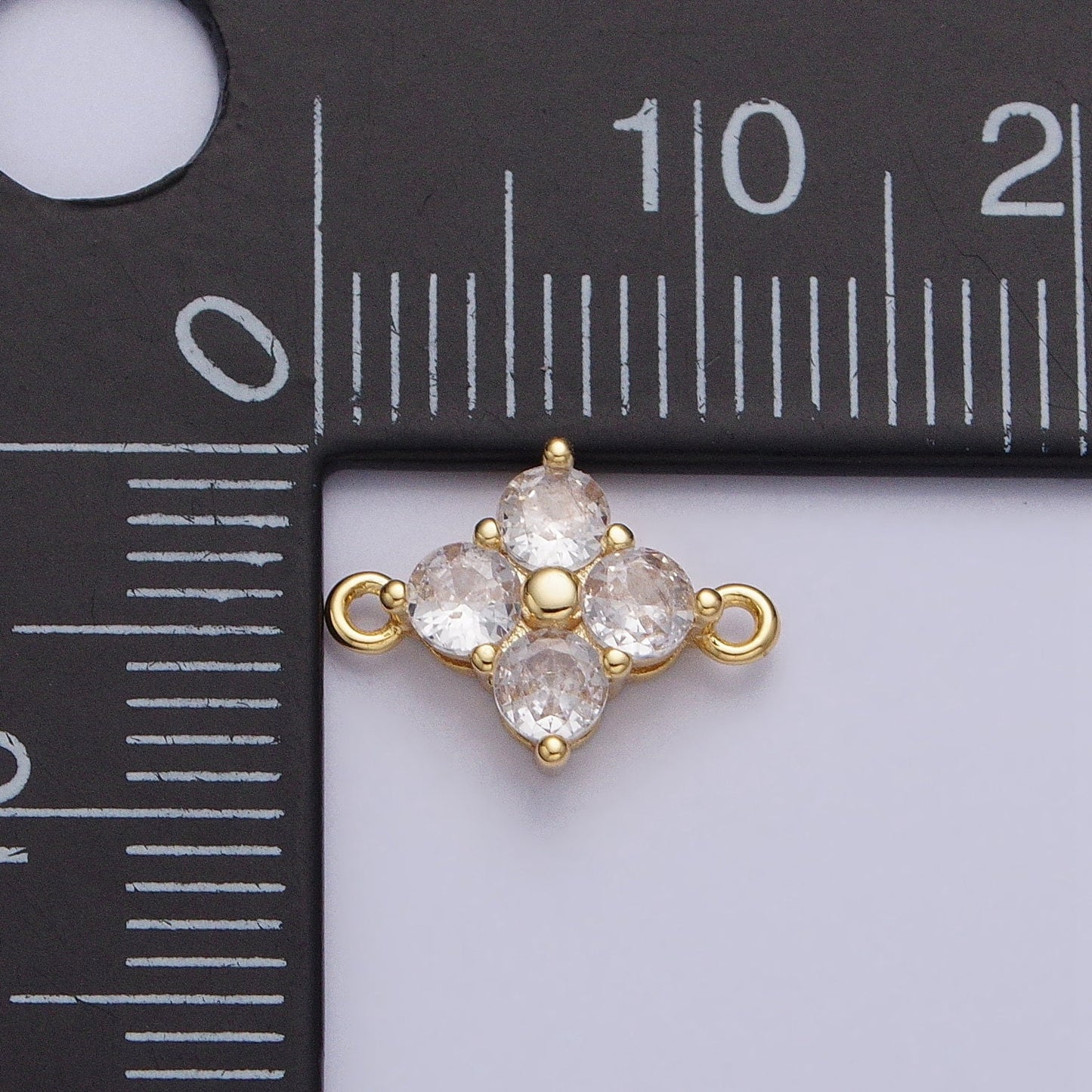 Tiny Gold Four-Leaf Floral Charm Connector Micro Pave CZ for Bracelet Necklace Flower Daisy Jewelry Finding | AA952