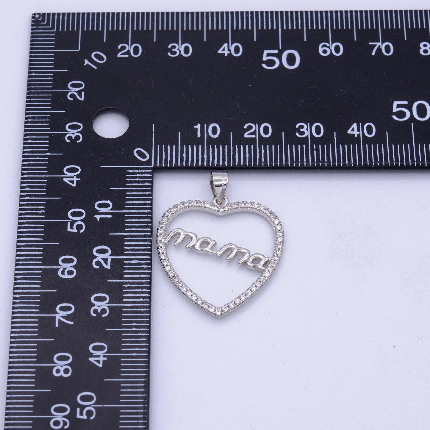 Dainty Mom Charm Pendant, Mother's Day Charms Pendants, Mom Heart Sterling Silver Charm Micro Pave Mom Charm Dangle Pendant SL-267