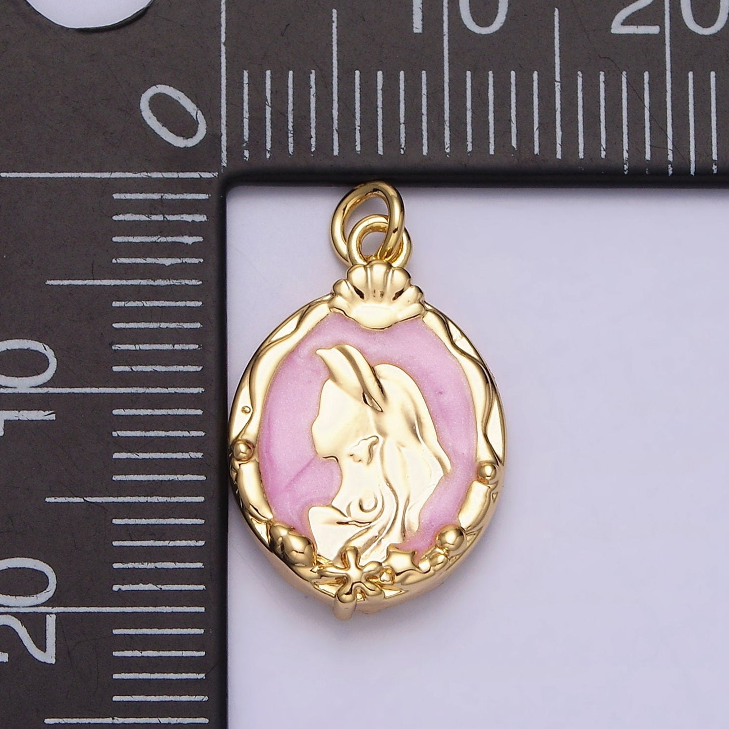 16K Gold Filled Double Sided Princess Mermaid White, Pink, Blue Sparkly Enamel Charm in Gold & Silver Cameo Charm | AC1087 - AC1092