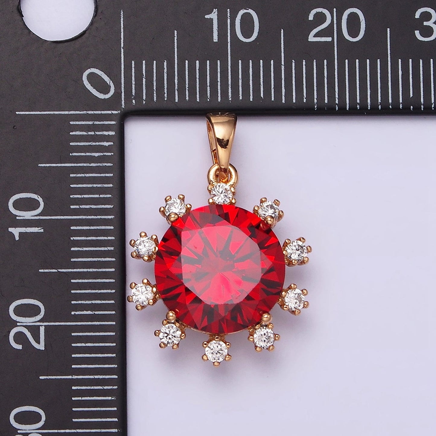 18K Gold Filled Clear, Black, Red, Pink, Purple, Green Round Cubic Zirconia Stone Colorful Birthstone CZ Pendant | AA496 - AA501