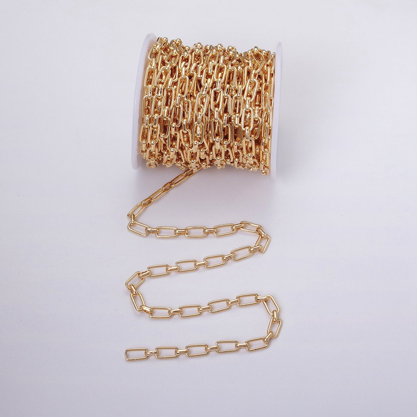 5.3mm Width Paperclip Chain 24K Gold Filled Chain by Yard, Elongated Link Chain Wholesale Unfinished Paper Clip Link Roll-1235