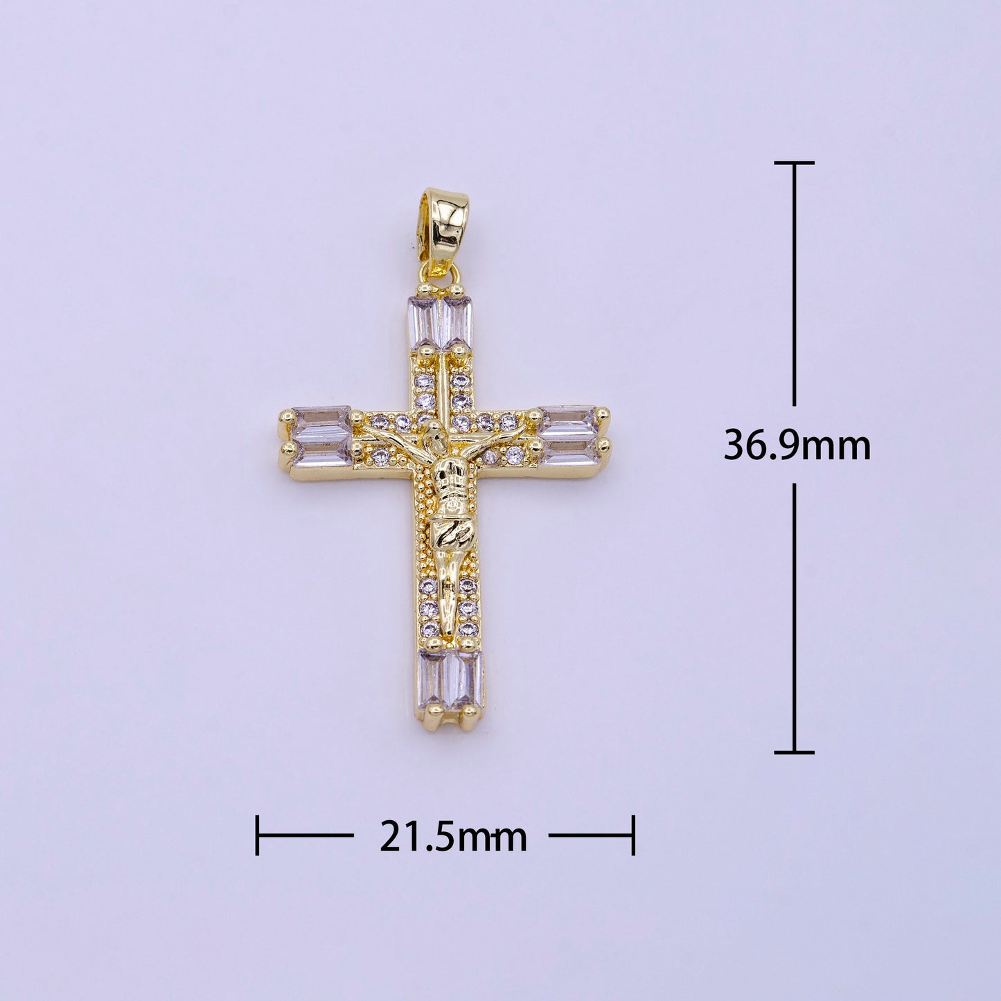 16K Gold Filled Crucifix Cross Baguette CZ Pendant for Religious jewelry Making Supply | AA413 AA414