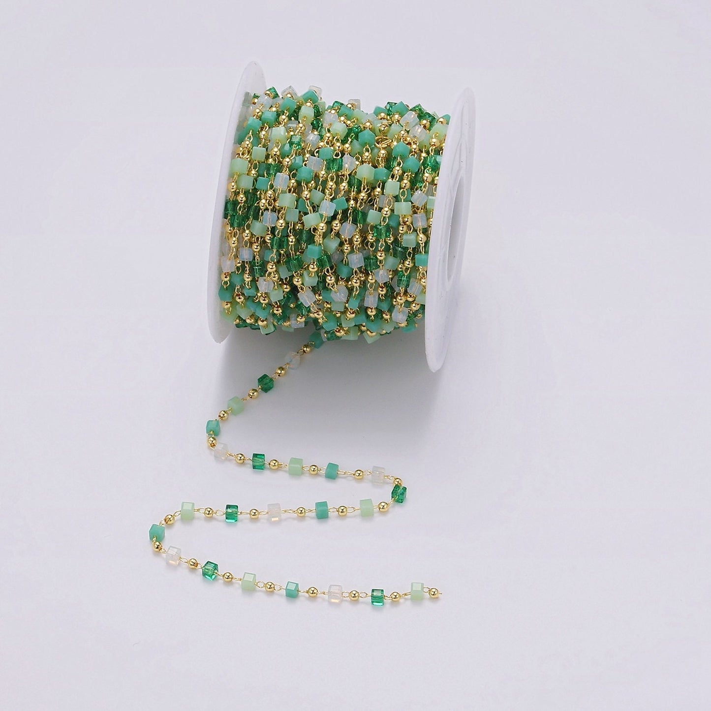 16K Gold Filled Green Blue Turquoise Cube Bead Satellite Chain, Unfinished Satellite Ball Chain for Jewelry Making Supply ROLL-1390