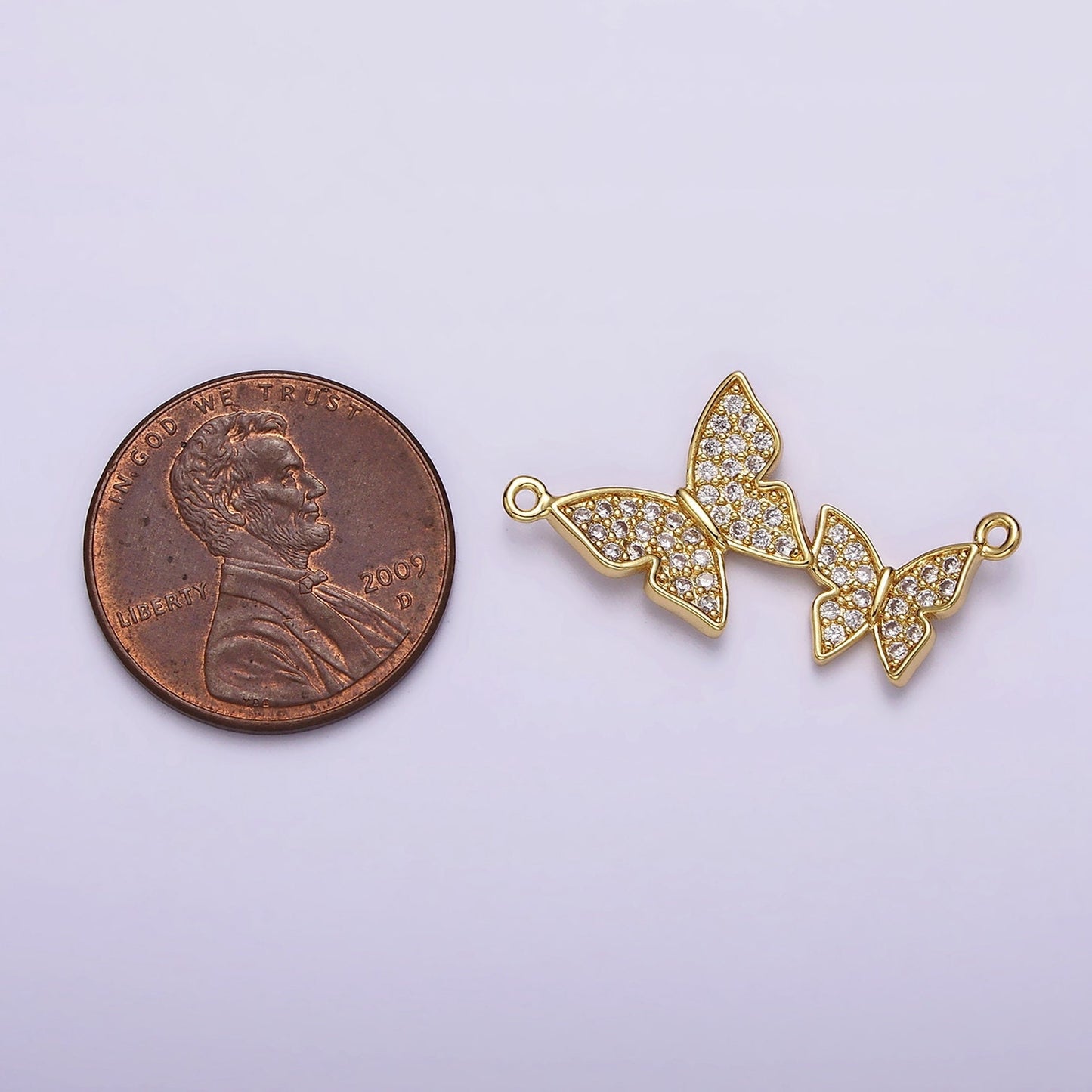 24K Gold Filled Double Butterfly Mariposa Micro Paved CZ 26.5mm Connector Mommy and Me Jewelry Inspired | Y756