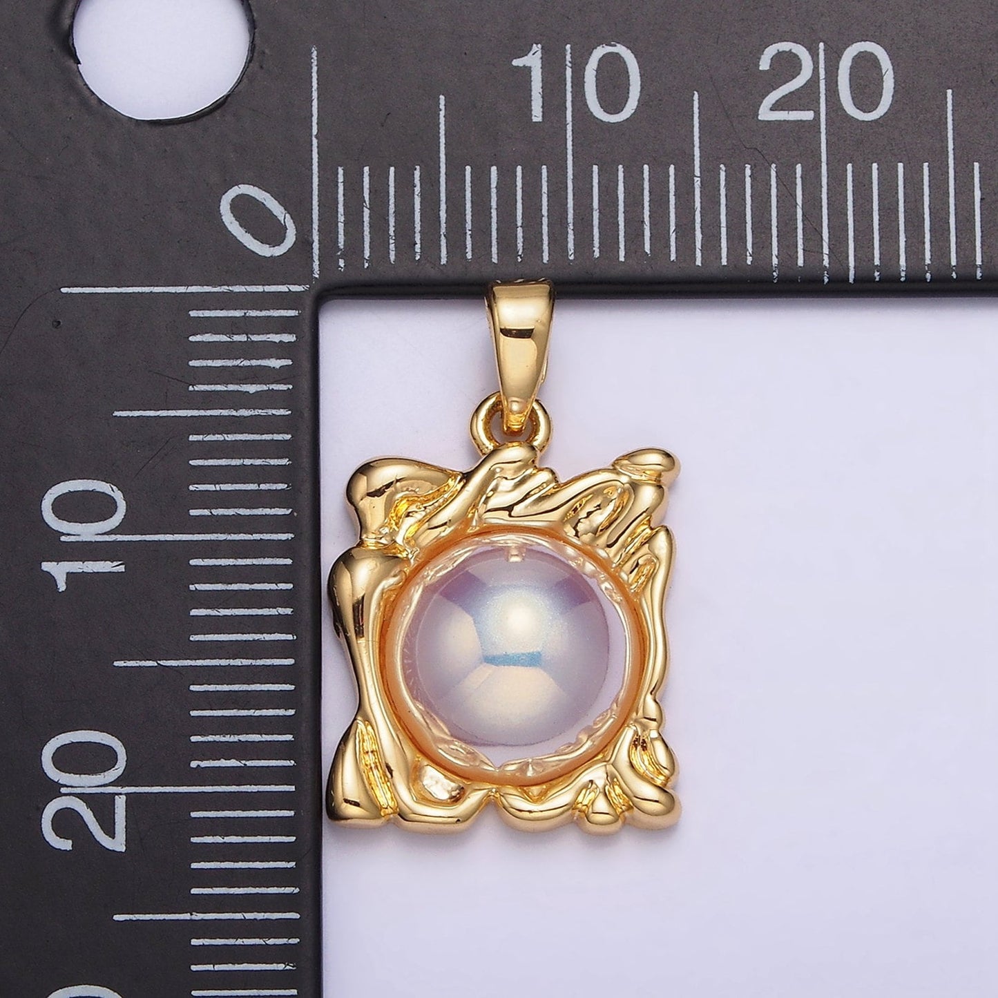 24K Gold Filled Iridescent Pearl Molten Drip Square Pendant | AA577