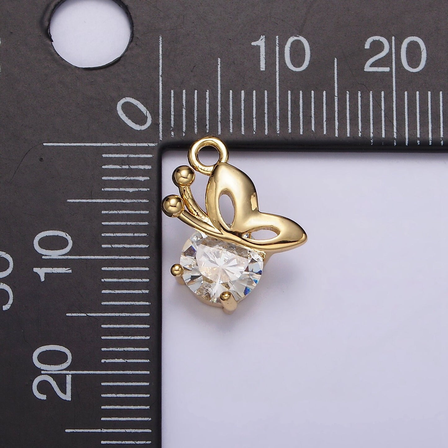 16K Gold Filled Clear CZ Open Butterfly Mariposa Wings Mini Charm | N957