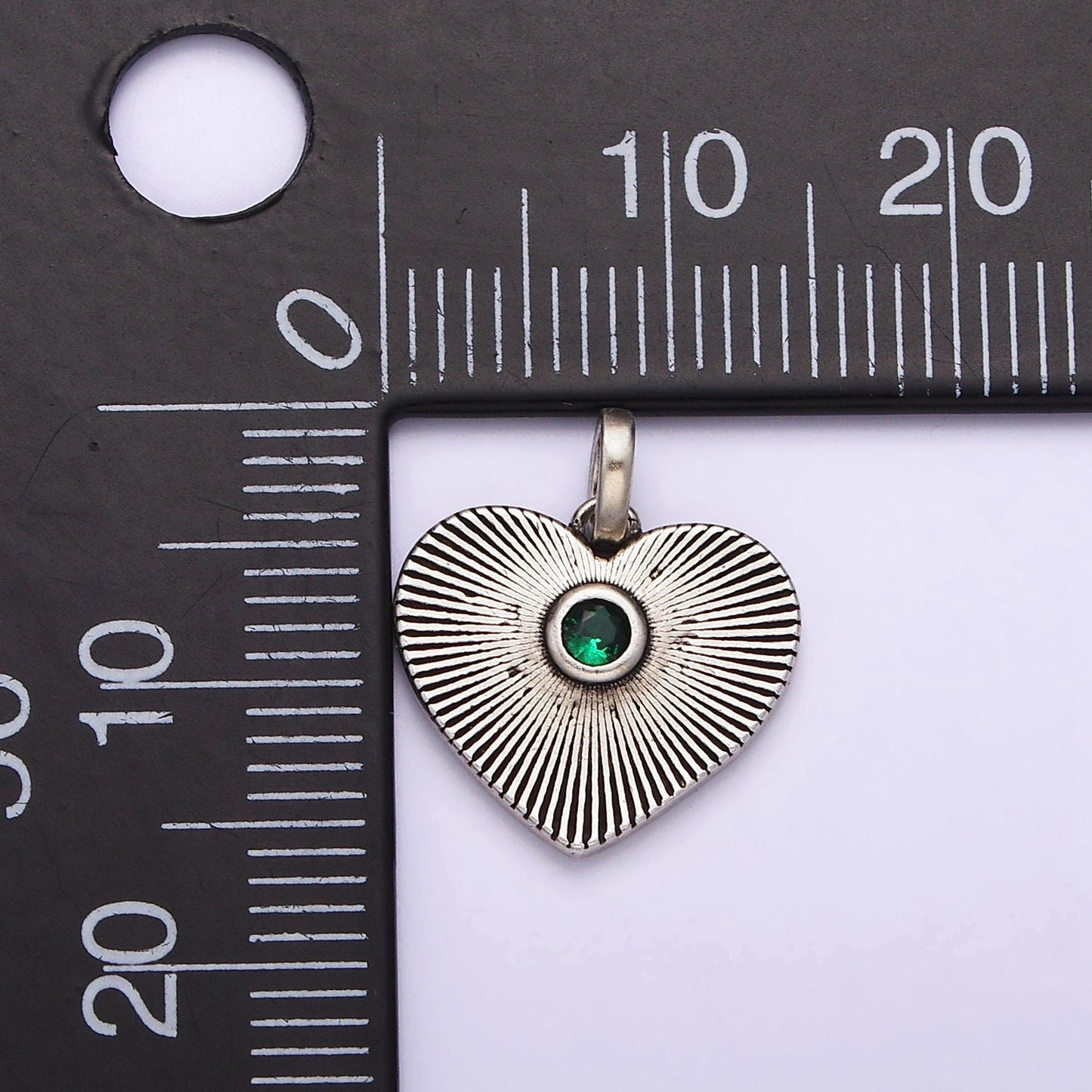Dainty Radial Heart Charm in 925 Sterling Silver Pendant with Green Micro Pave Medallion Jewelry SL-323